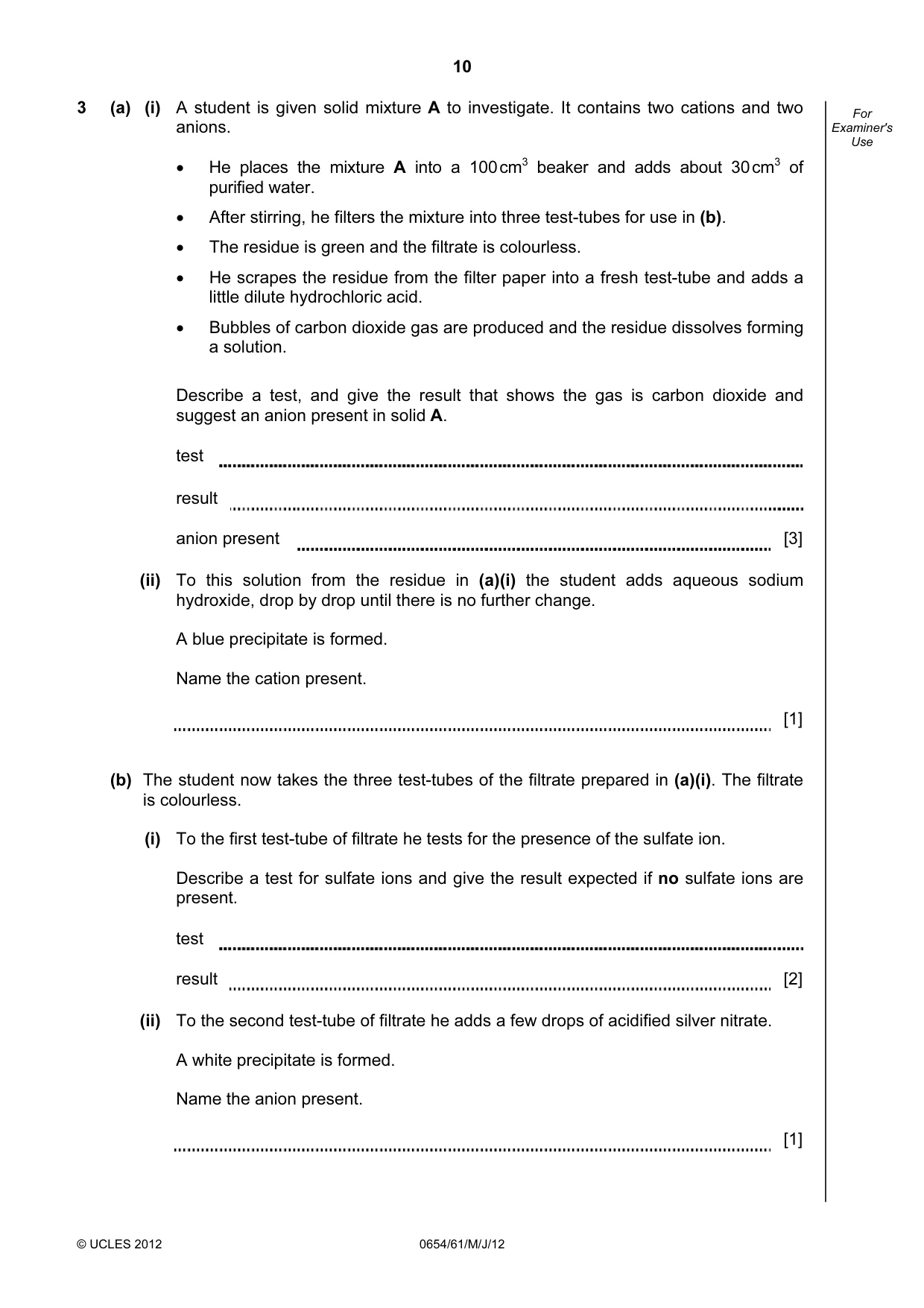 Cambridge IGCSE Sciences - Co-ordinated (Double) 0654 2012 May/June Paper 6 · Variant 1 question paper, page 10 of 24