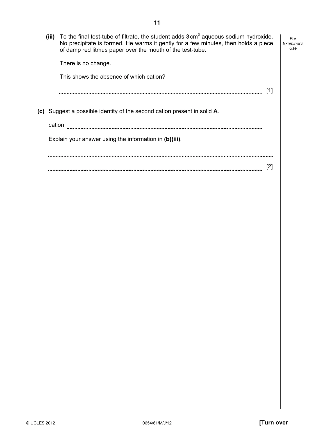 Cambridge IGCSE Sciences - Co-ordinated (Double) 0654 2012 May/June Paper 6 · Variant 1 question paper, page 11 of 24