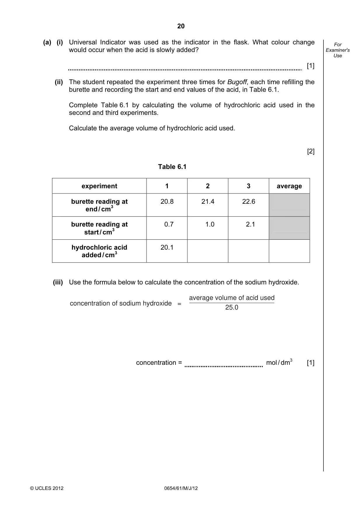 Cambridge IGCSE Sciences - Co-ordinated (Double) 0654 2012 May/June Paper 6 · Variant 1 question paper, page 20 of 24