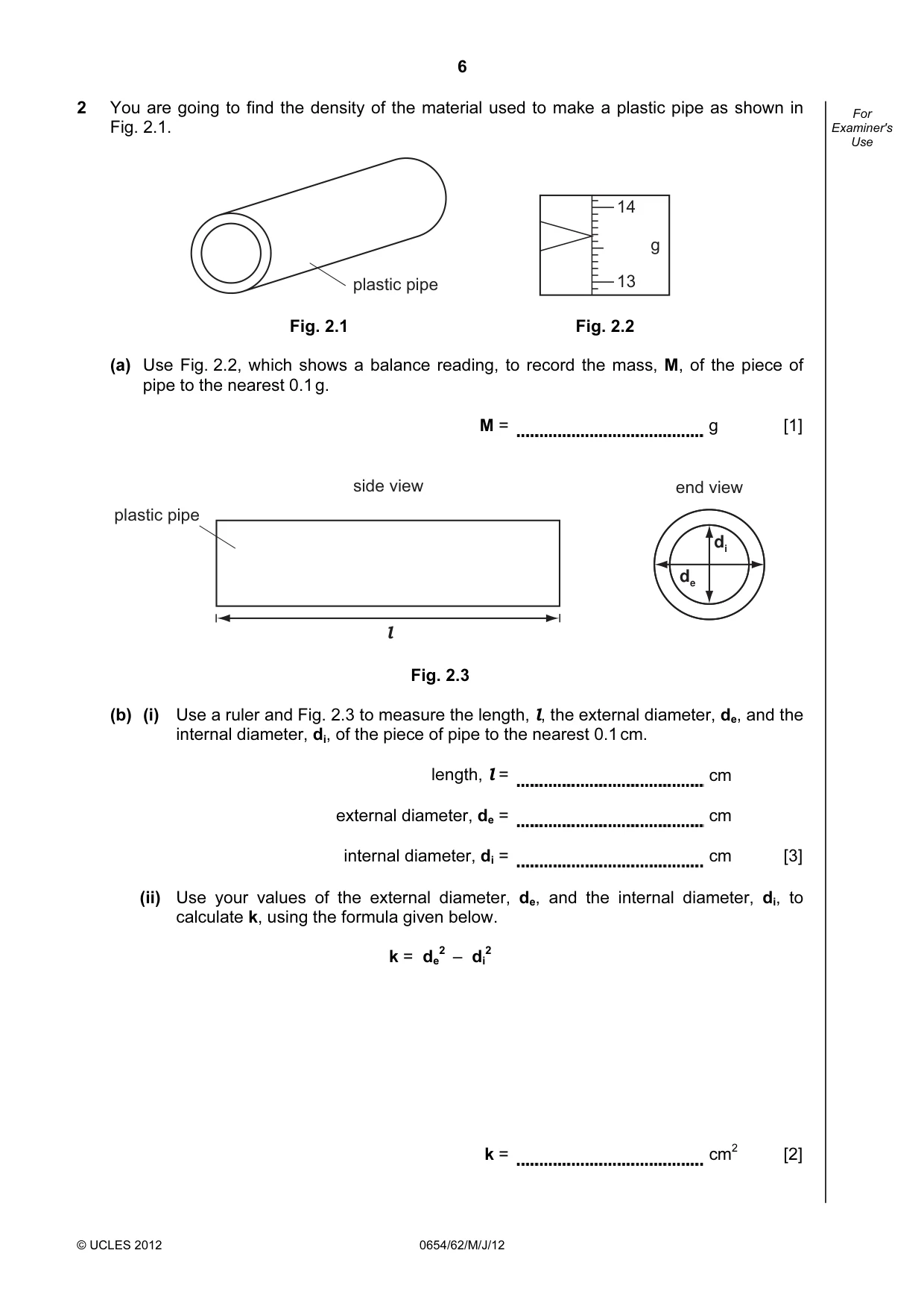 Cambridge IGCSE Sciences - Co-ordinated (Double) 0654 2012 May/June Paper 6 · Variant 2 question paper, page 6 of 20
