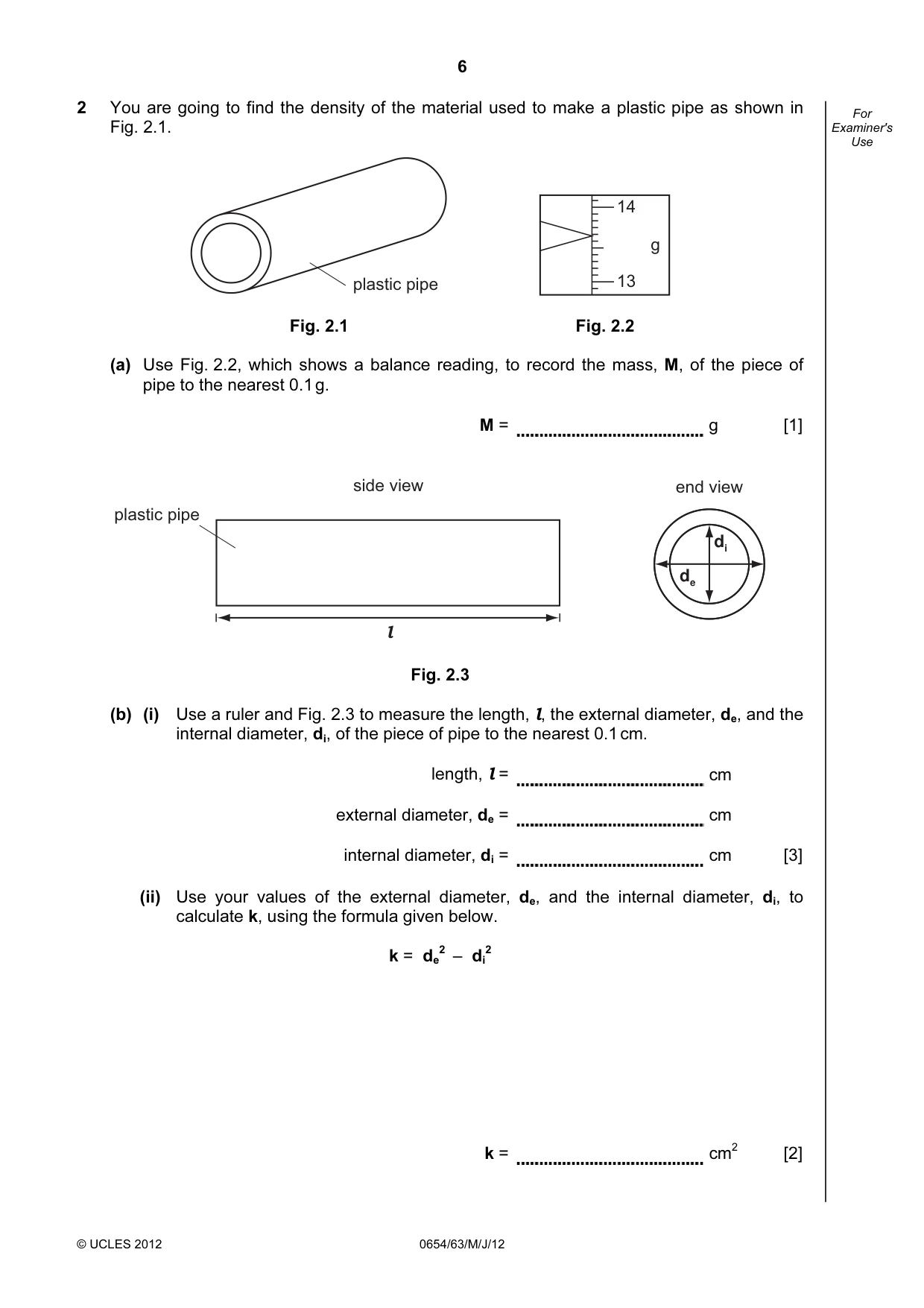 Cambridge IGCSE Sciences - Co-ordinated (Double) 0654 2012 May/June Paper 6 · Variant 3 question paper, page 6 of 20