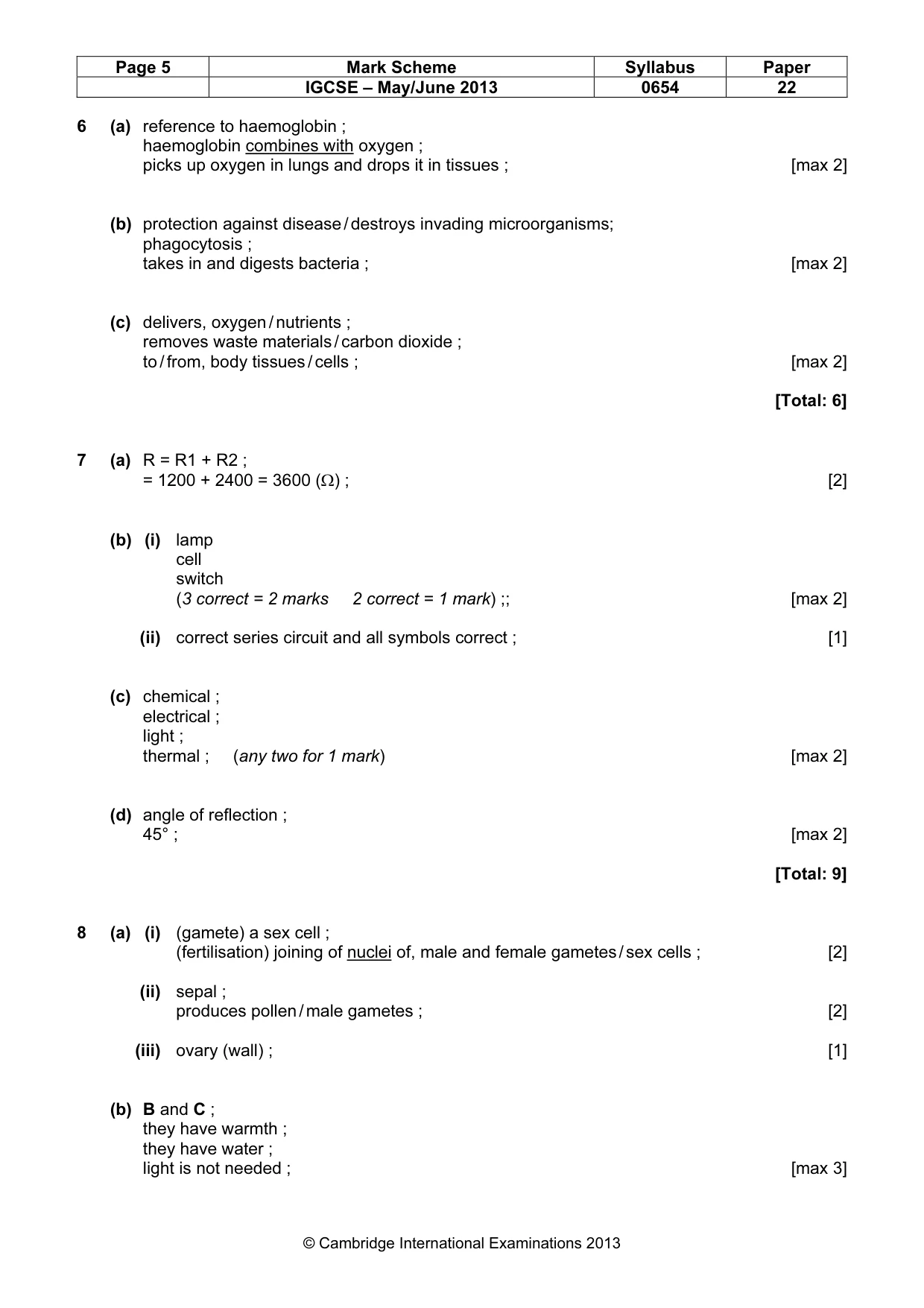 Mark scheme, page 5 of 8