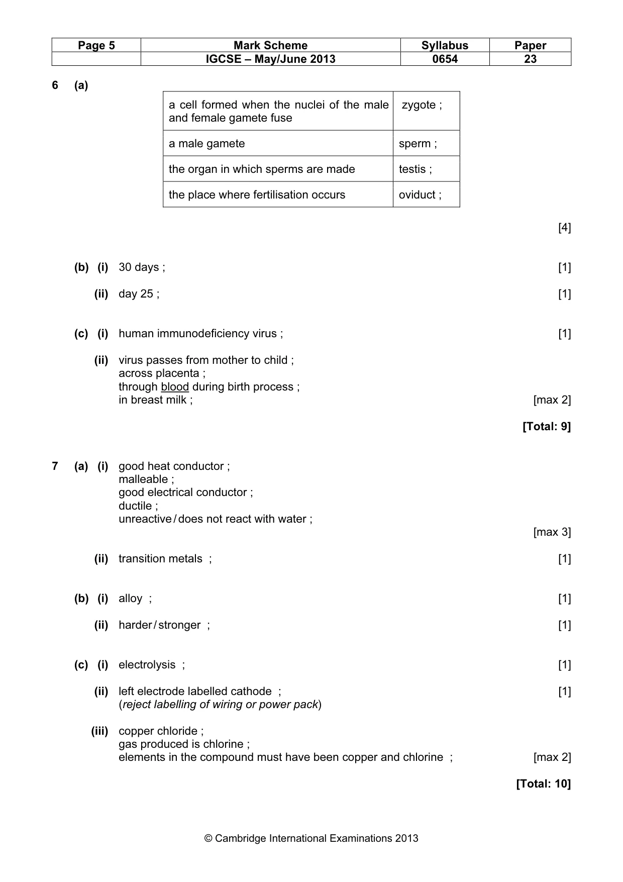Mark scheme, page 5 of 7