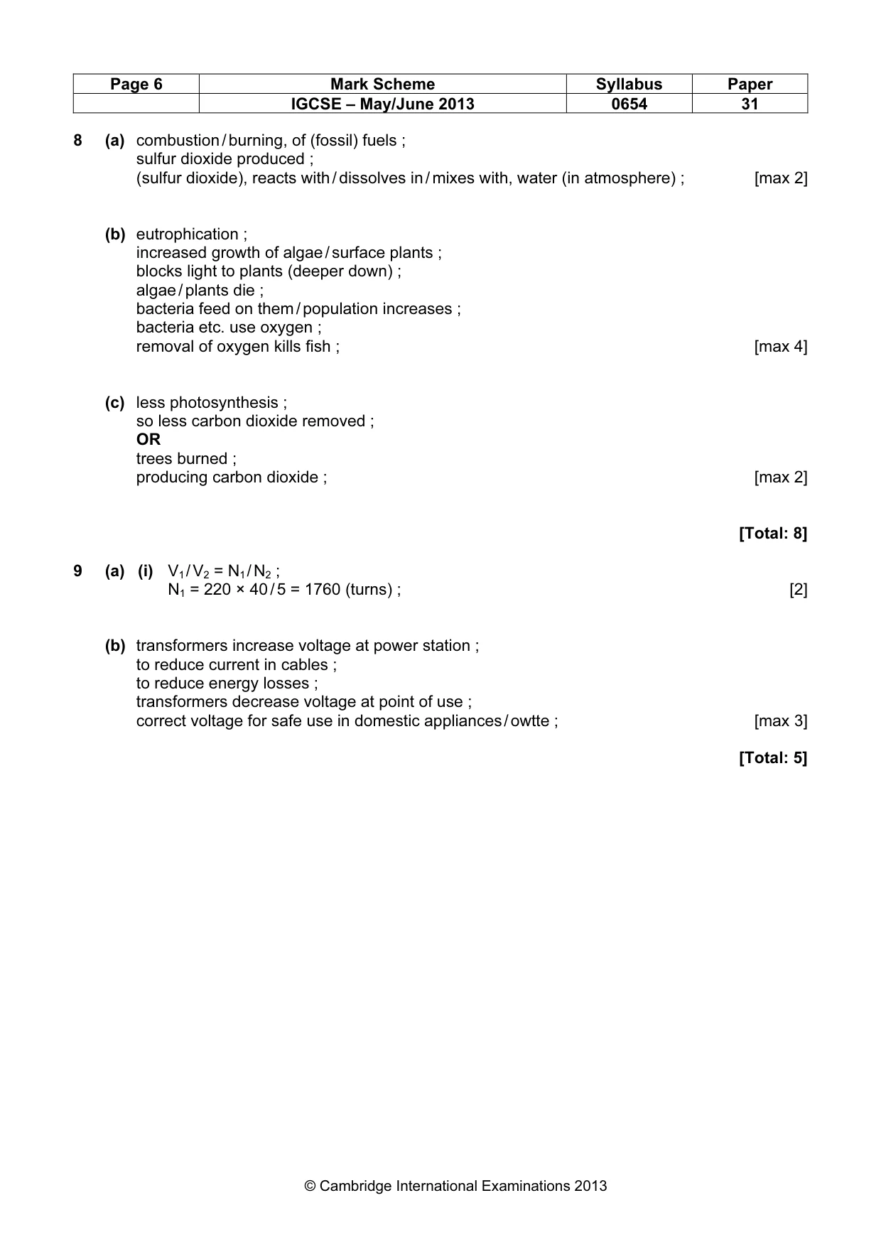 Mark scheme, page 6 of 9
