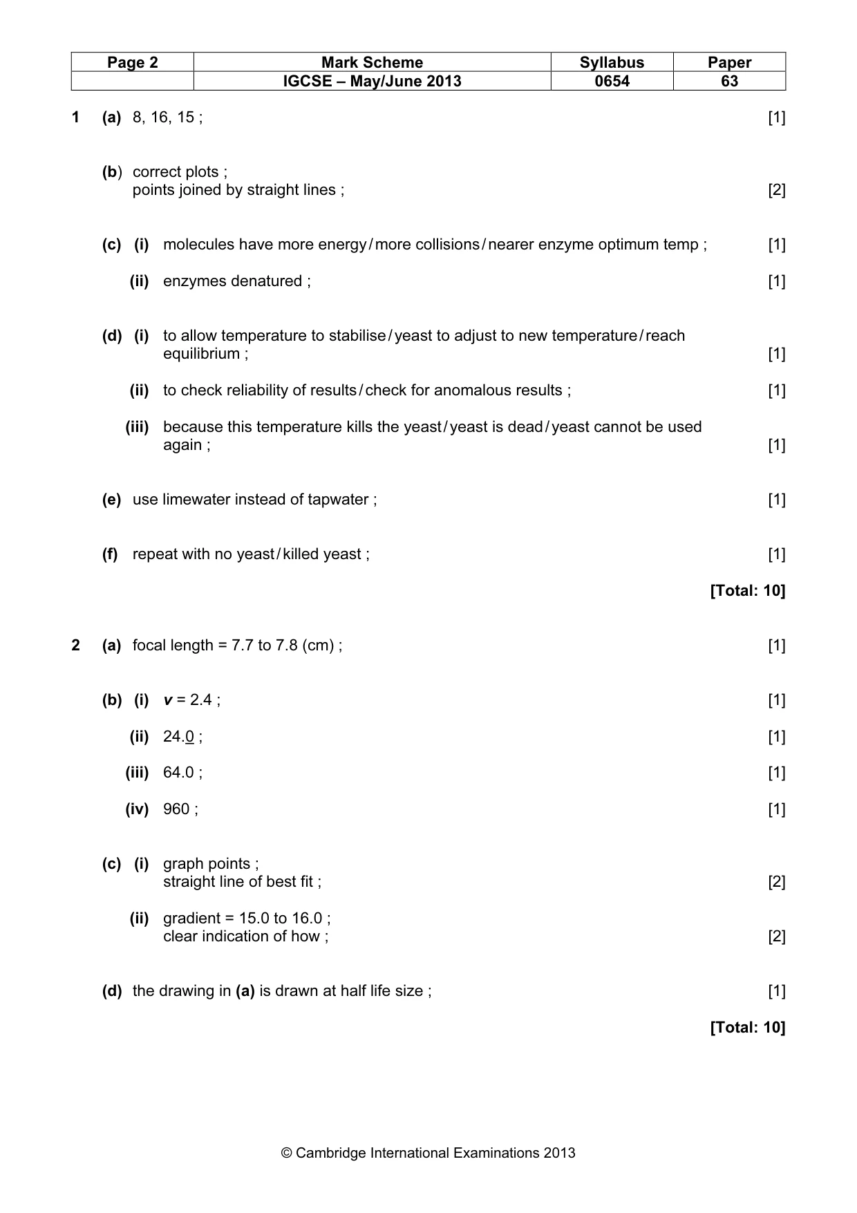 Mark scheme, page 2 of 5