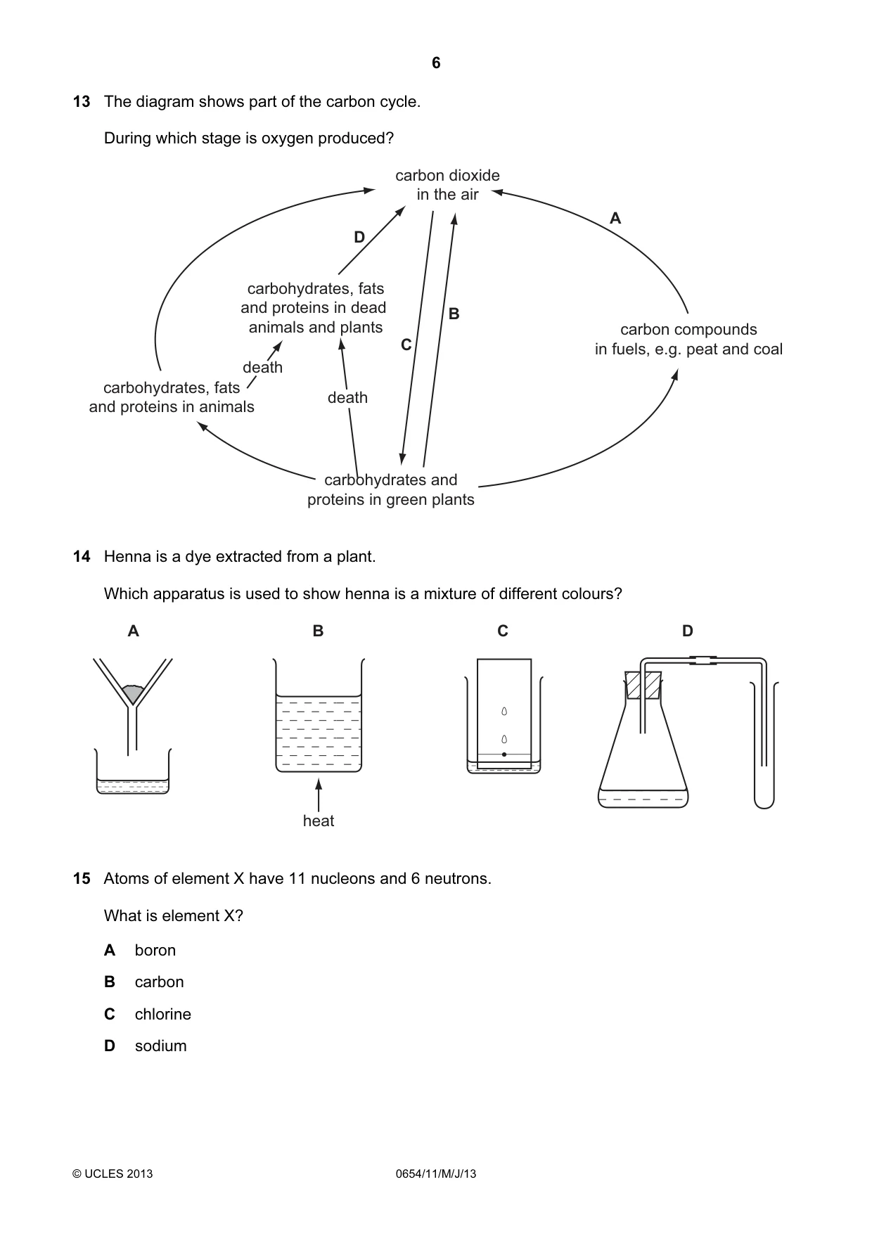 Cambridge IGCSE Sciences - Co-ordinated (Double) 0654 2013 May/June Paper 1 · Variant 1 question paper, page 6 of 20