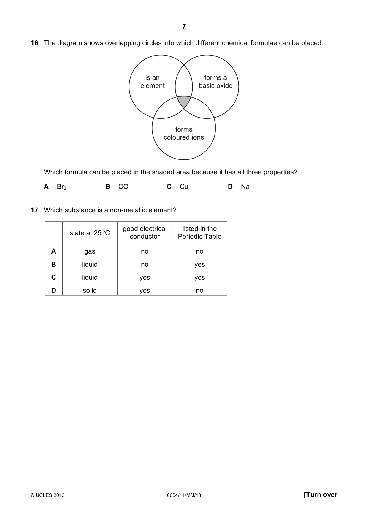 Cambridge IGCSE Sciences - Co-ordinated (Double) 0654 2013 May/June Paper 1 · Variant 1 question paper, page 7 of 20