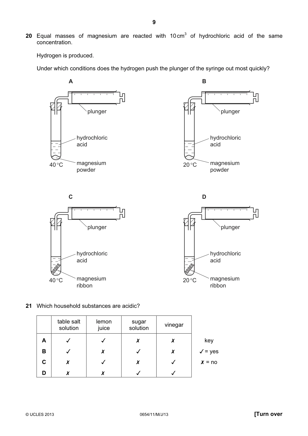 Cambridge IGCSE Sciences - Co-ordinated (Double) 0654 2013 May/June Paper 1 · Variant 1 question paper, page 9 of 20