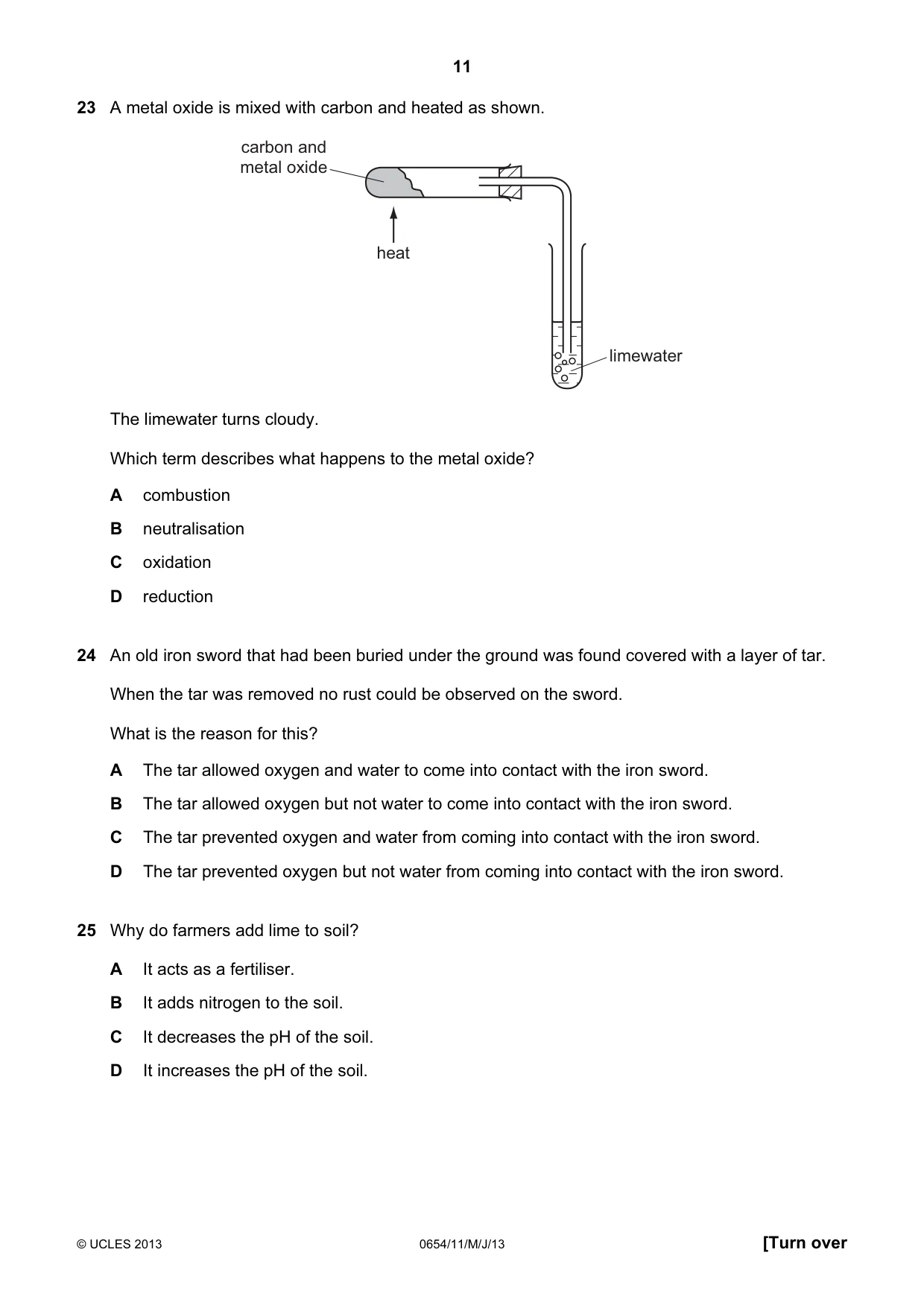 Cambridge IGCSE Sciences - Co-ordinated (Double) 0654 2013 May/June Paper 1 · Variant 1 question paper, page 11 of 20