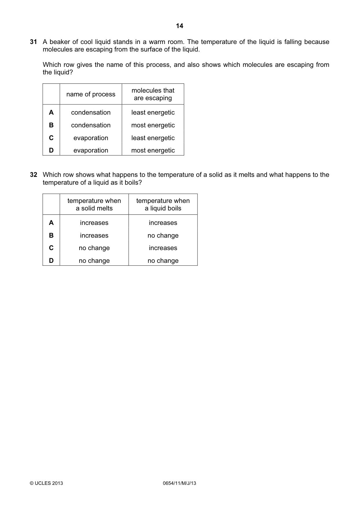 Cambridge IGCSE Sciences - Co-ordinated (Double) 0654 2013 May/June Paper 1 · Variant 1 question paper, page 14 of 20
