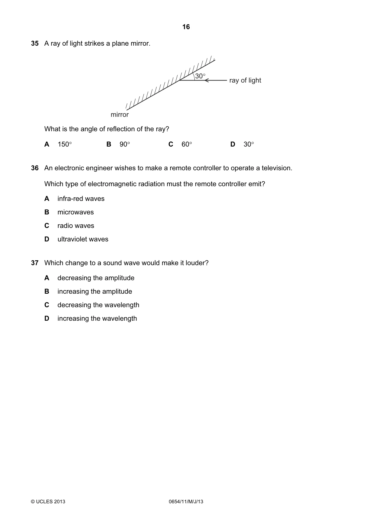 Cambridge IGCSE Sciences - Co-ordinated (Double) 0654 2013 May/June Paper 1 · Variant 1 question paper, page 16 of 20