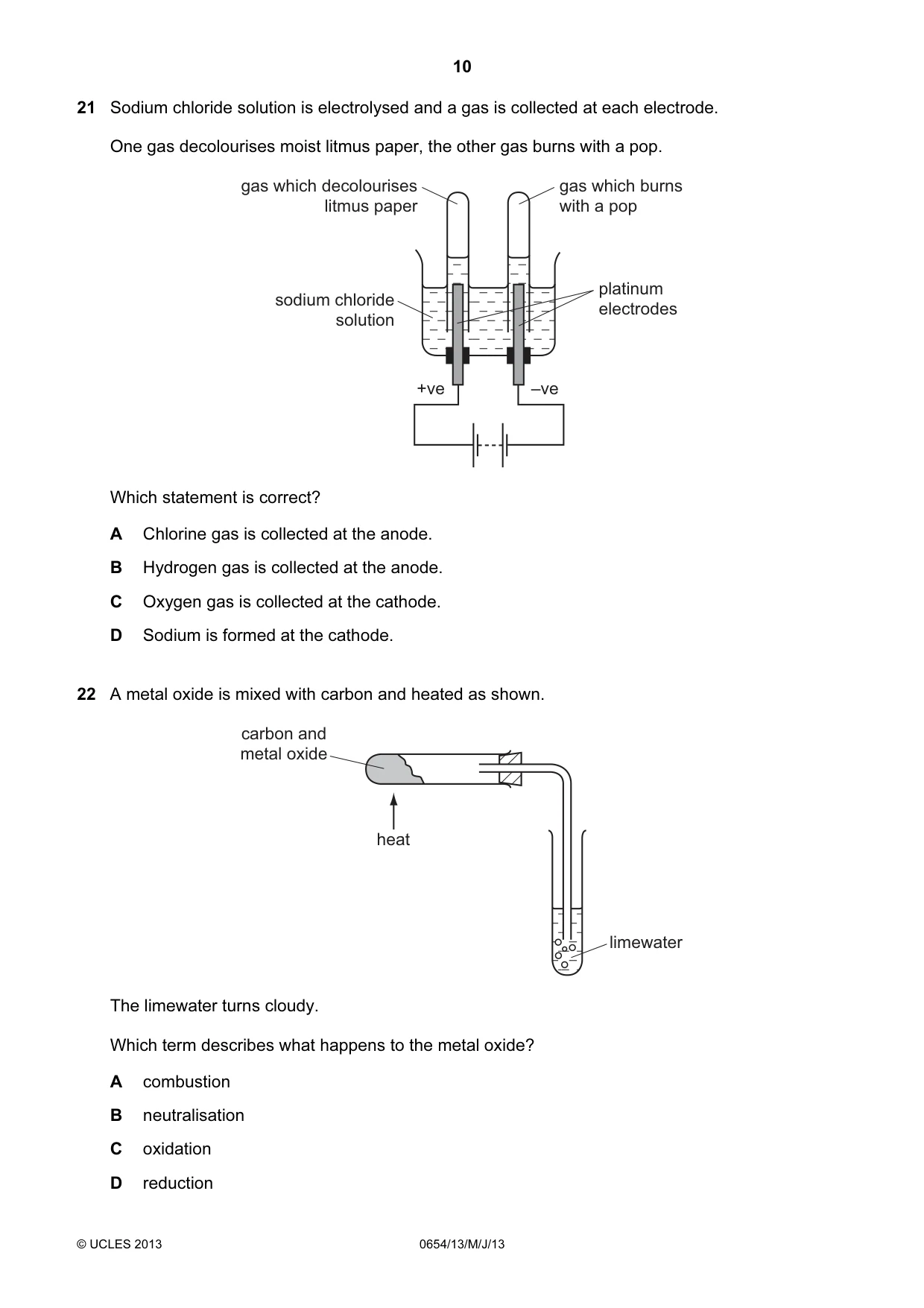 Cambridge IGCSE Sciences - Co-ordinated (Double) 0654 2013 May/June Paper 1 · Variant 3 question paper, page 10 of 20