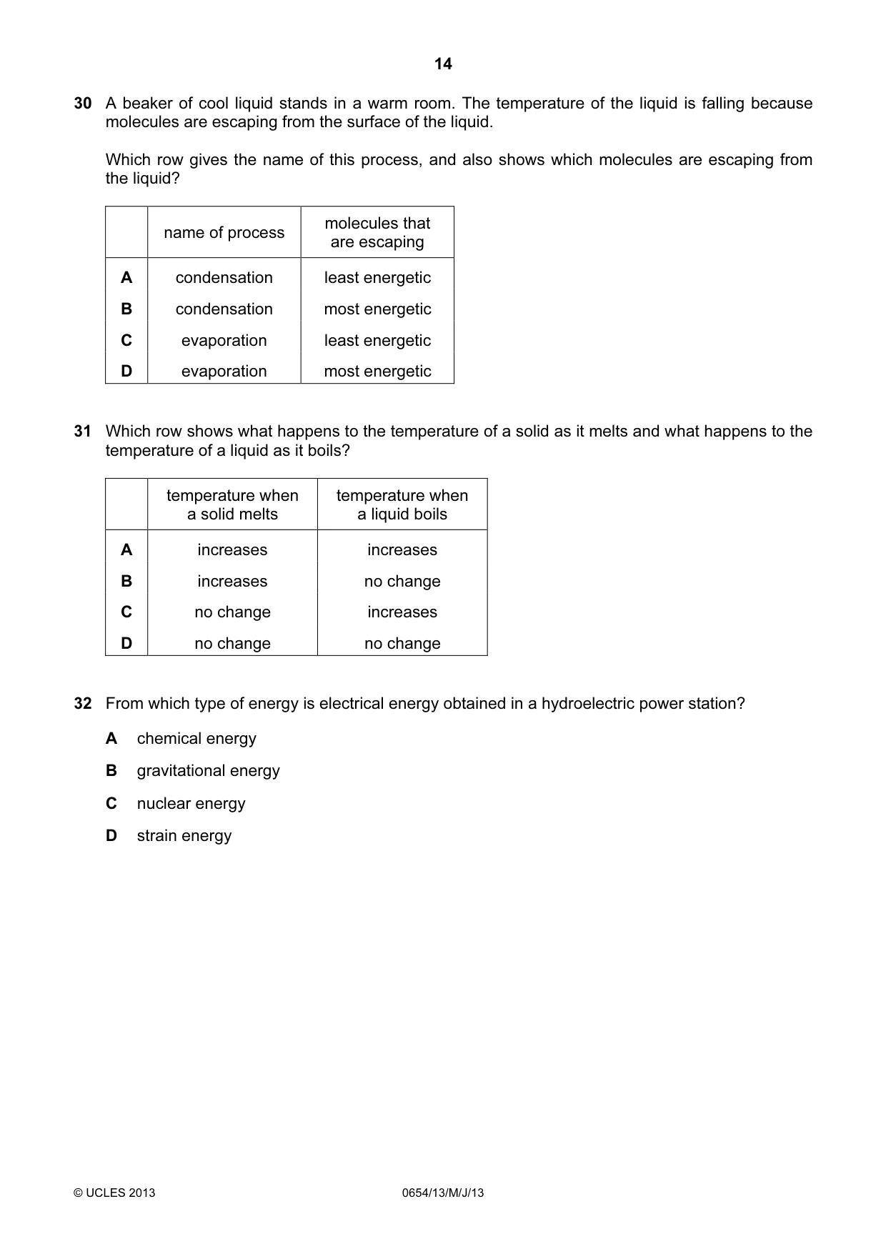 Cambridge IGCSE Sciences - Co-ordinated (Double) 0654 2013 May/June Paper 1 · Variant 3 question paper, page 14 of 20
