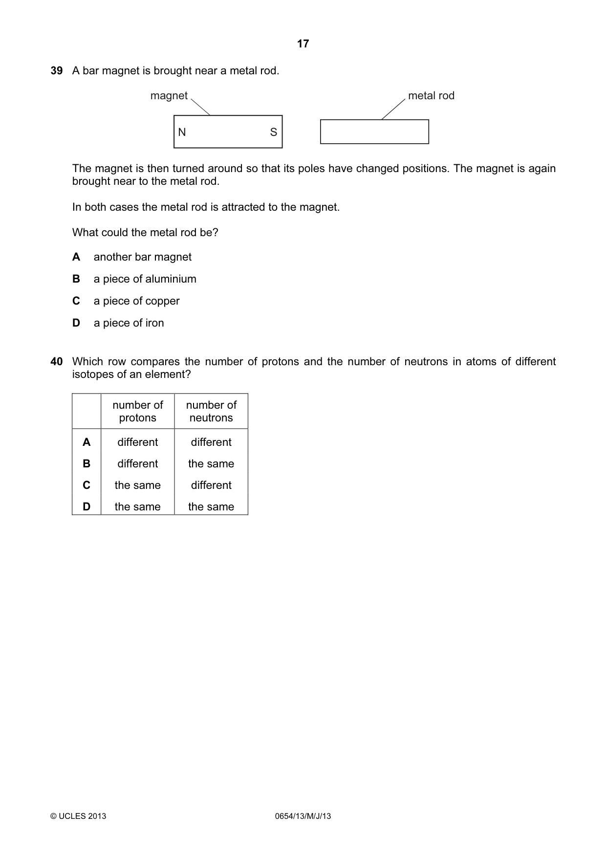 Cambridge IGCSE Sciences - Co-ordinated (Double) 0654 2013 May/June Paper 1 · Variant 3 question paper, page 17 of 20