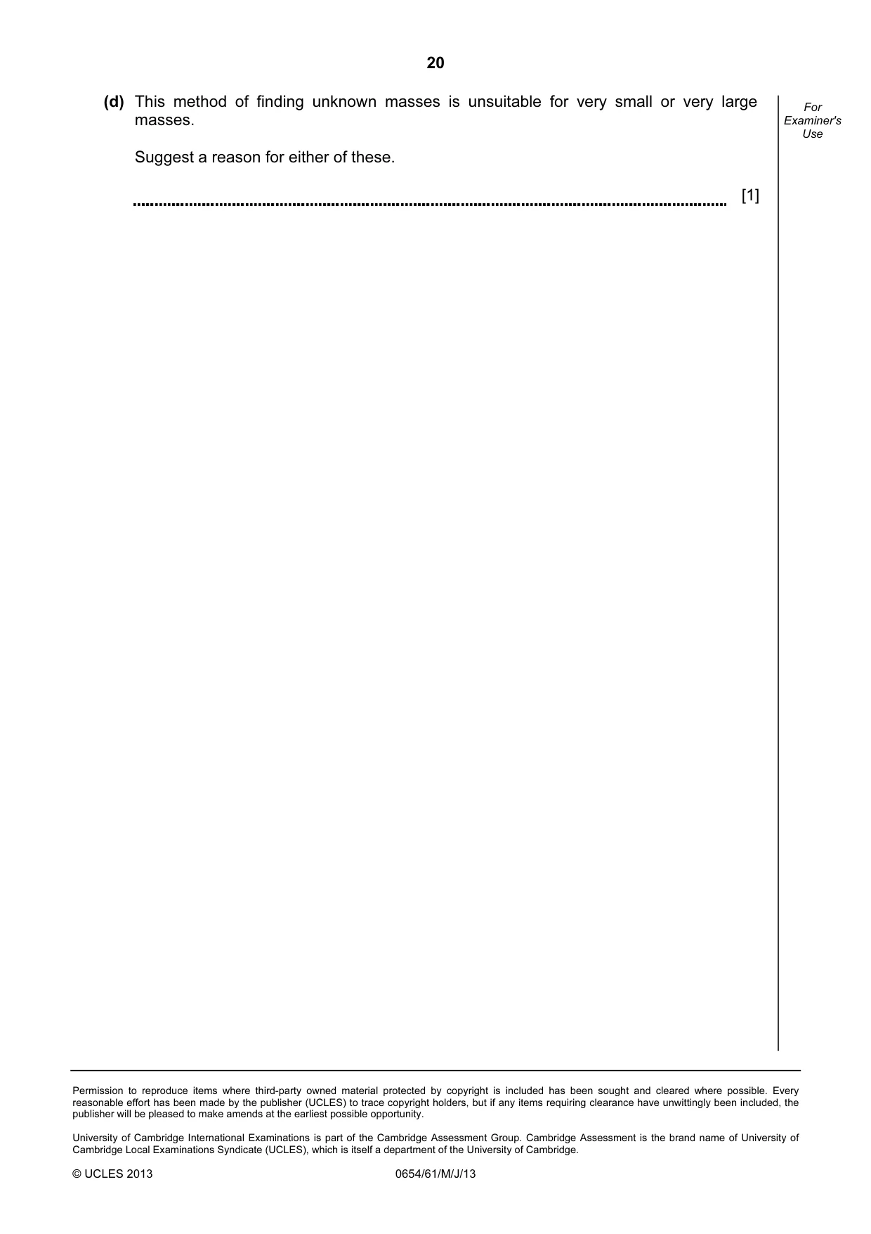 Cambridge IGCSE Sciences - Co-ordinated (Double) 0654 2013 May/June Paper 6 · Variant 1 question paper, page 20 of 20