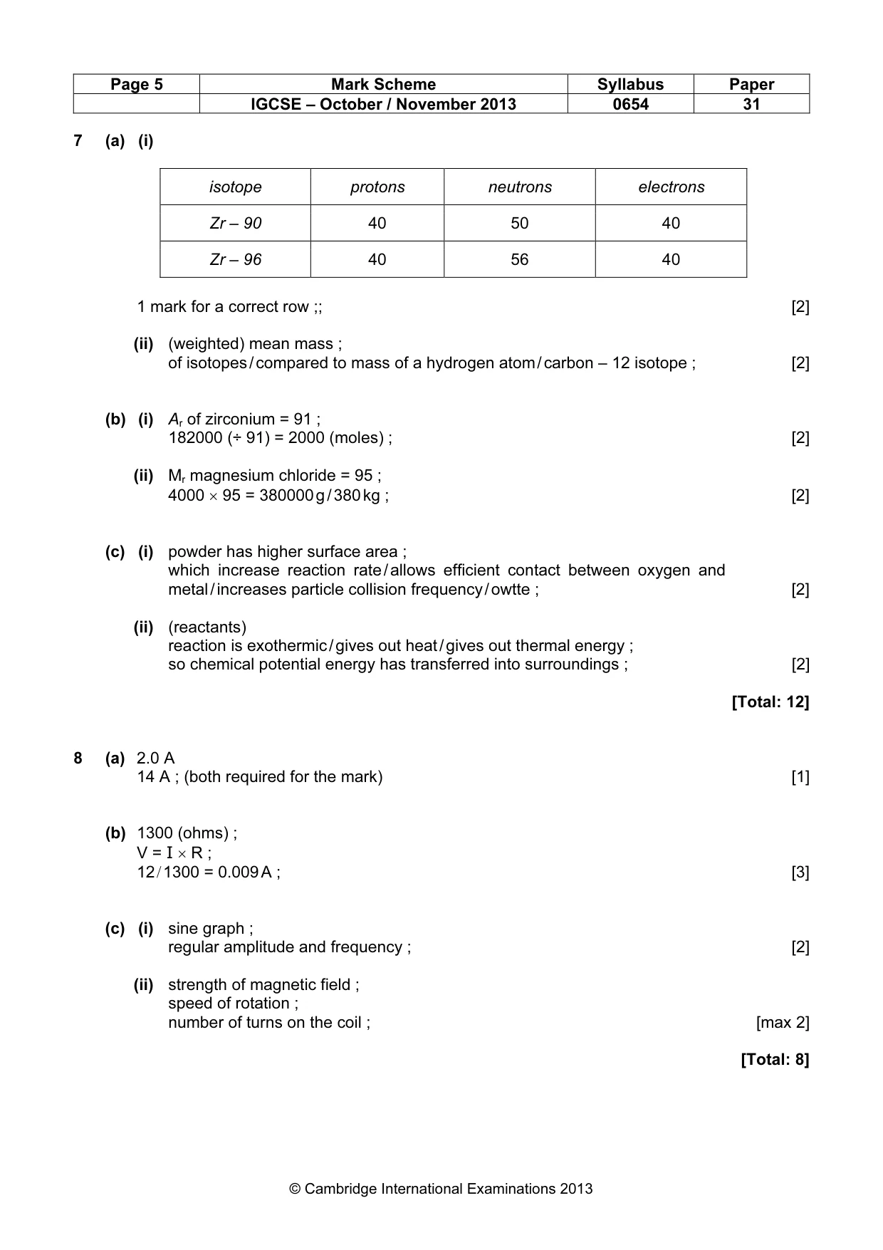 Mark scheme, page 5 of 7