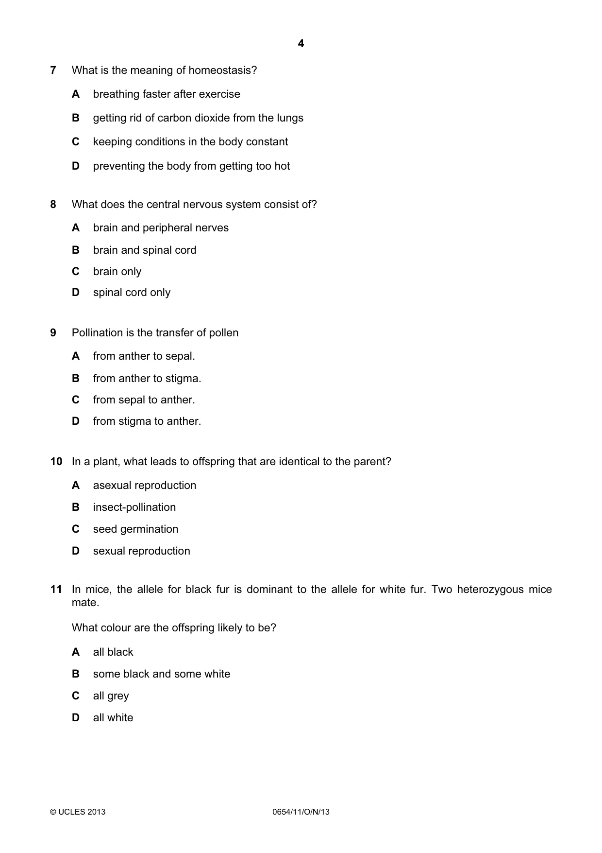 Cambridge IGCSE Sciences - Co-ordinated (Double) 0654 2013 Oct/Nov Paper 1 · Variant 1 question paper, page 4 of 20