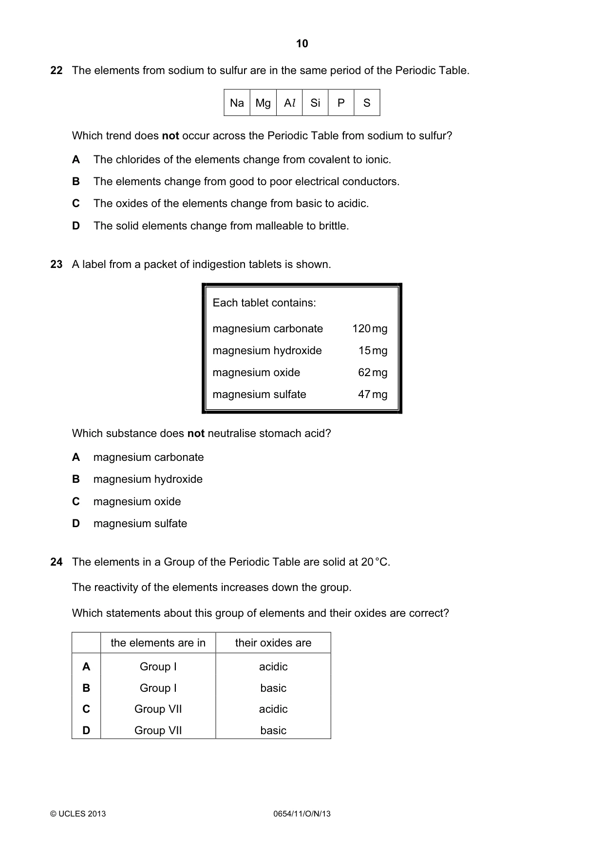 Cambridge IGCSE Sciences - Co-ordinated (Double) 0654 2013 Oct/Nov Paper 1 · Variant 1 question paper, page 10 of 20
