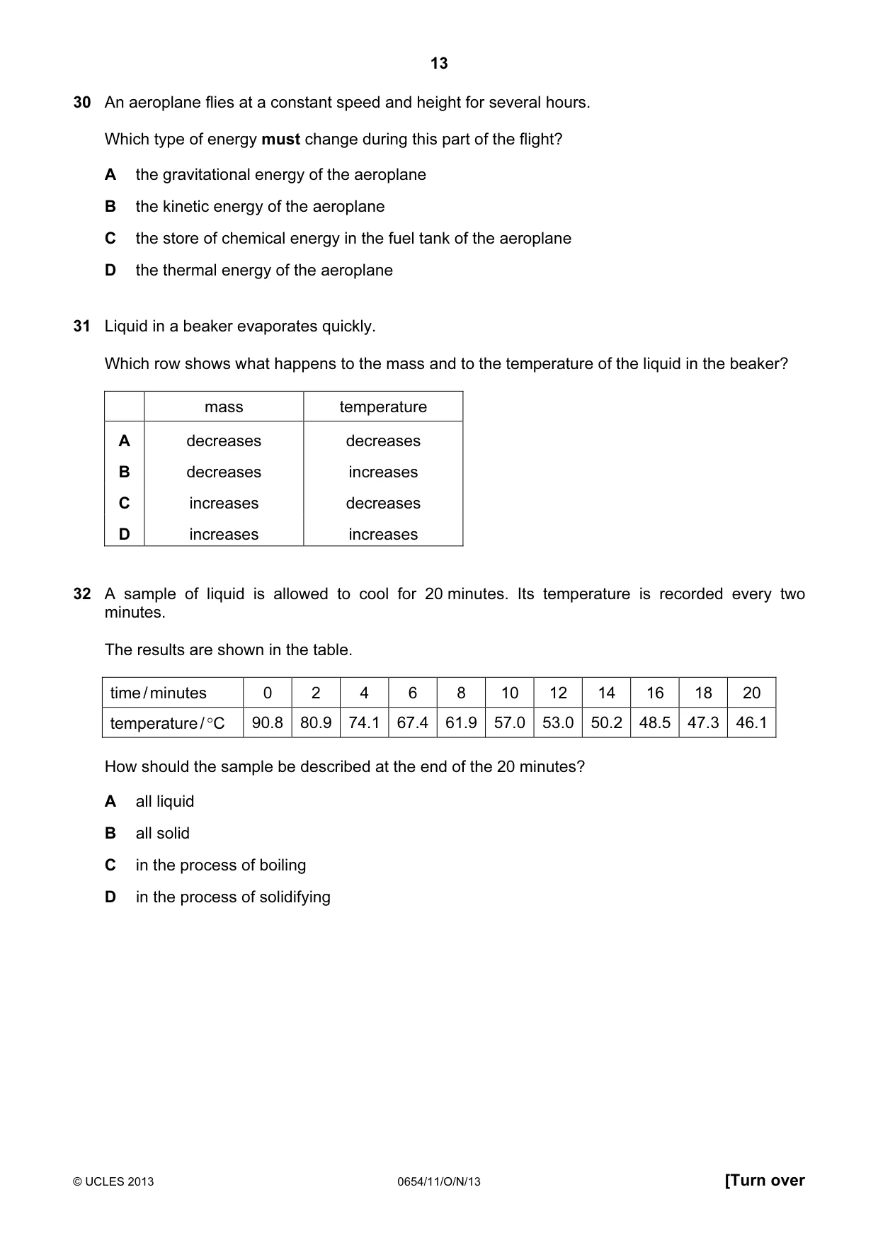 Cambridge IGCSE Sciences - Co-ordinated (Double) 0654 2013 Oct/Nov Paper 1 · Variant 1 question paper, page 13 of 20