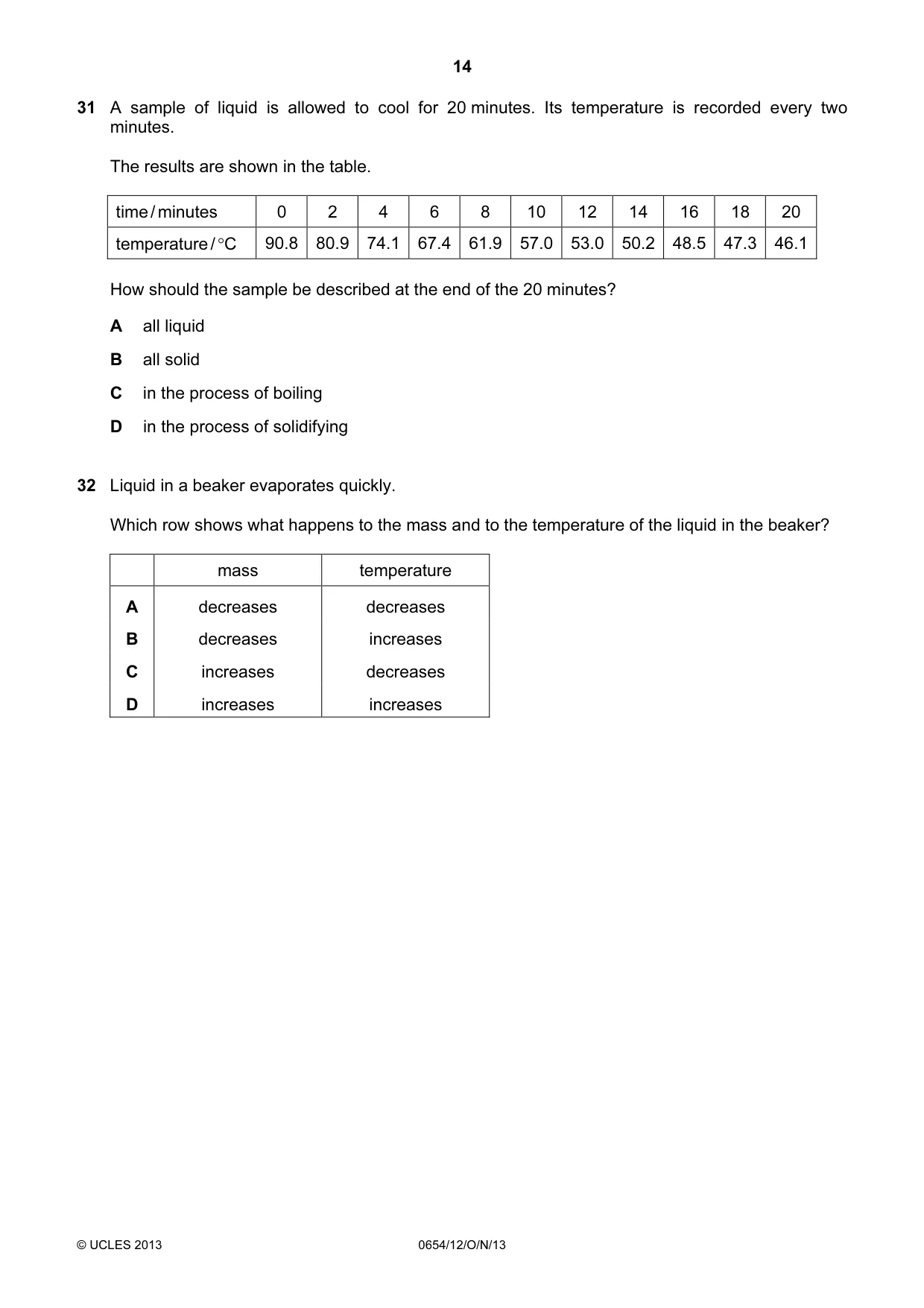 Cambridge IGCSE Sciences - Co-ordinated (Double) 0654 2013 Oct/Nov Paper 1 · Variant 2 question paper, page 14 of 20