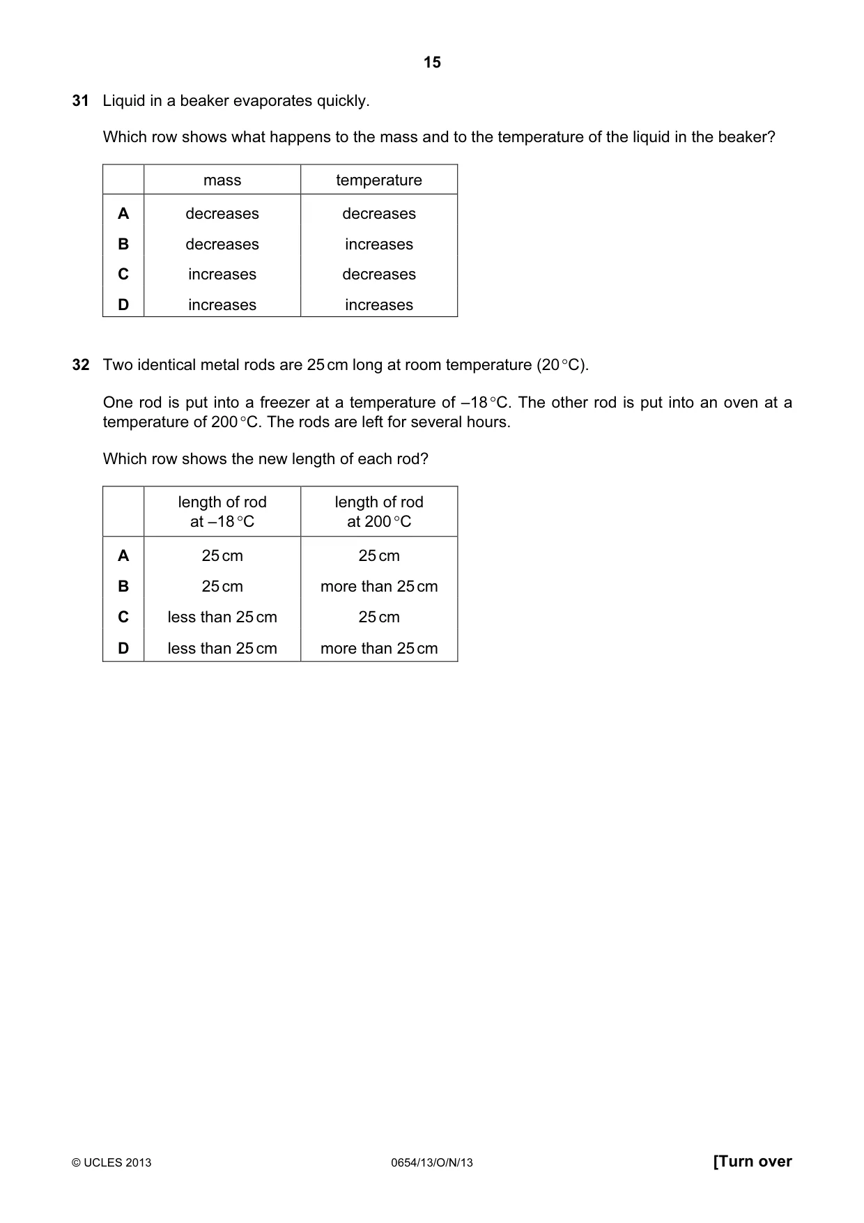 Cambridge IGCSE Sciences - Co-ordinated (Double) 0654 2013 Oct/Nov Paper 1 · Variant 3 question paper, page 15 of 20