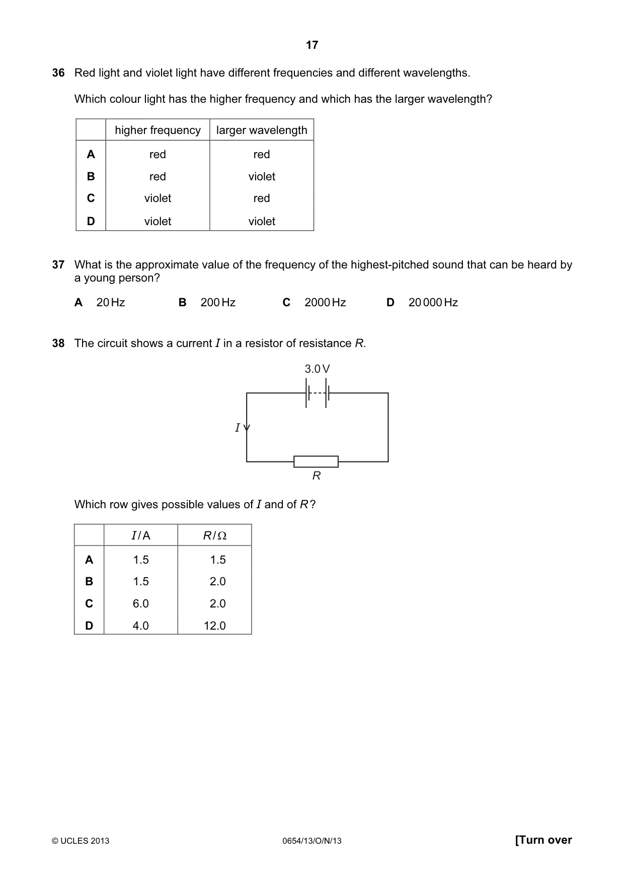 Cambridge IGCSE Sciences - Co-ordinated (Double) 0654 2013 Oct/Nov Paper 1 · Variant 3 question paper, page 17 of 20