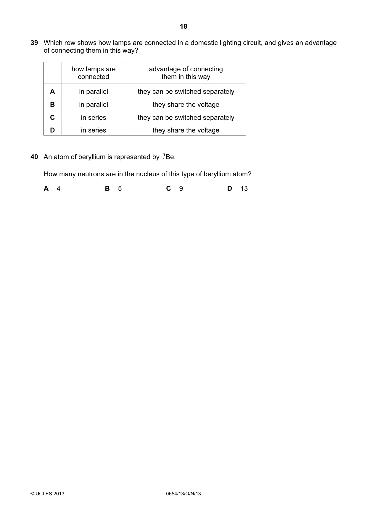 Cambridge IGCSE Sciences - Co-ordinated (Double) 0654 2013 Oct/Nov Paper 1 · Variant 3 question paper, page 18 of 20