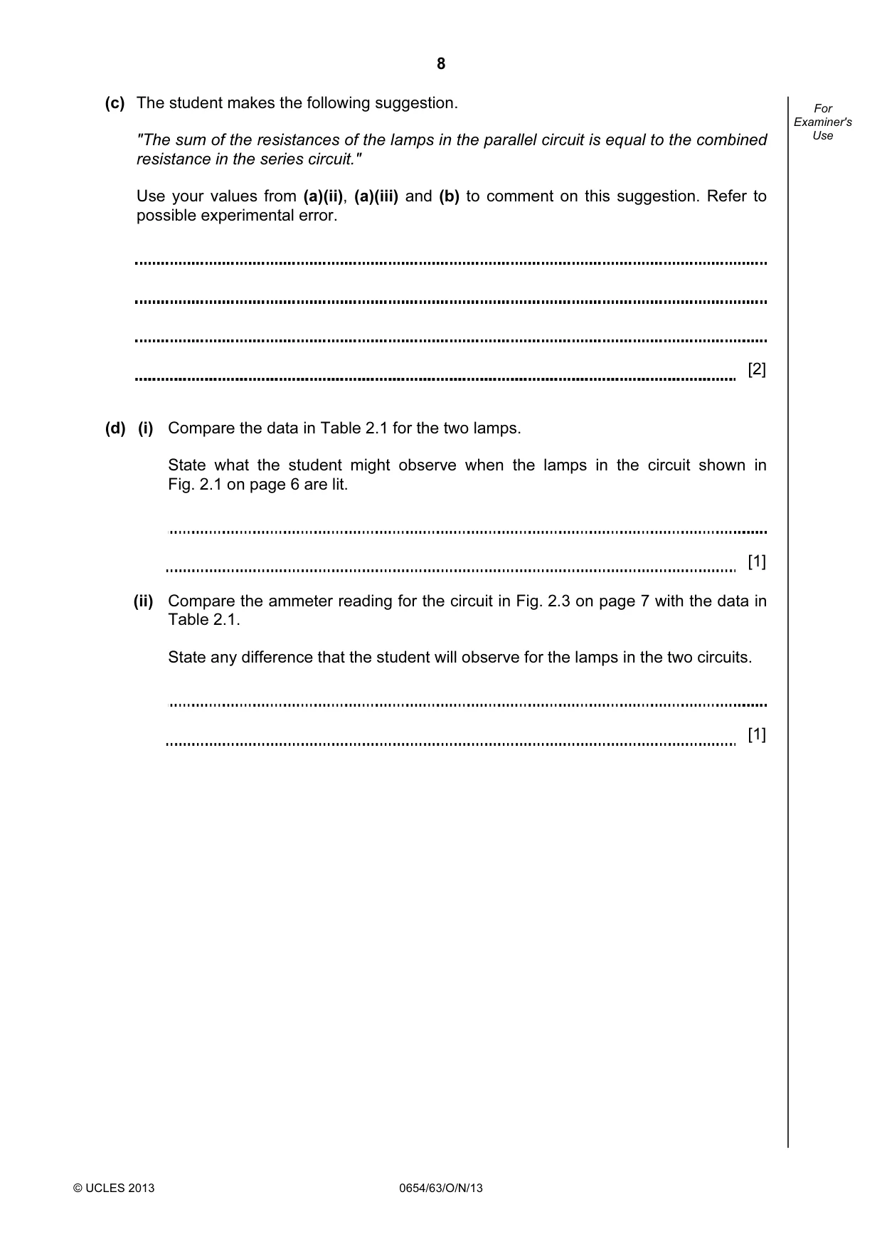Cambridge IGCSE Sciences - Co-ordinated (Double) 0654 2013 Oct/Nov Paper 6 · Variant 3 question paper, page 8 of 20