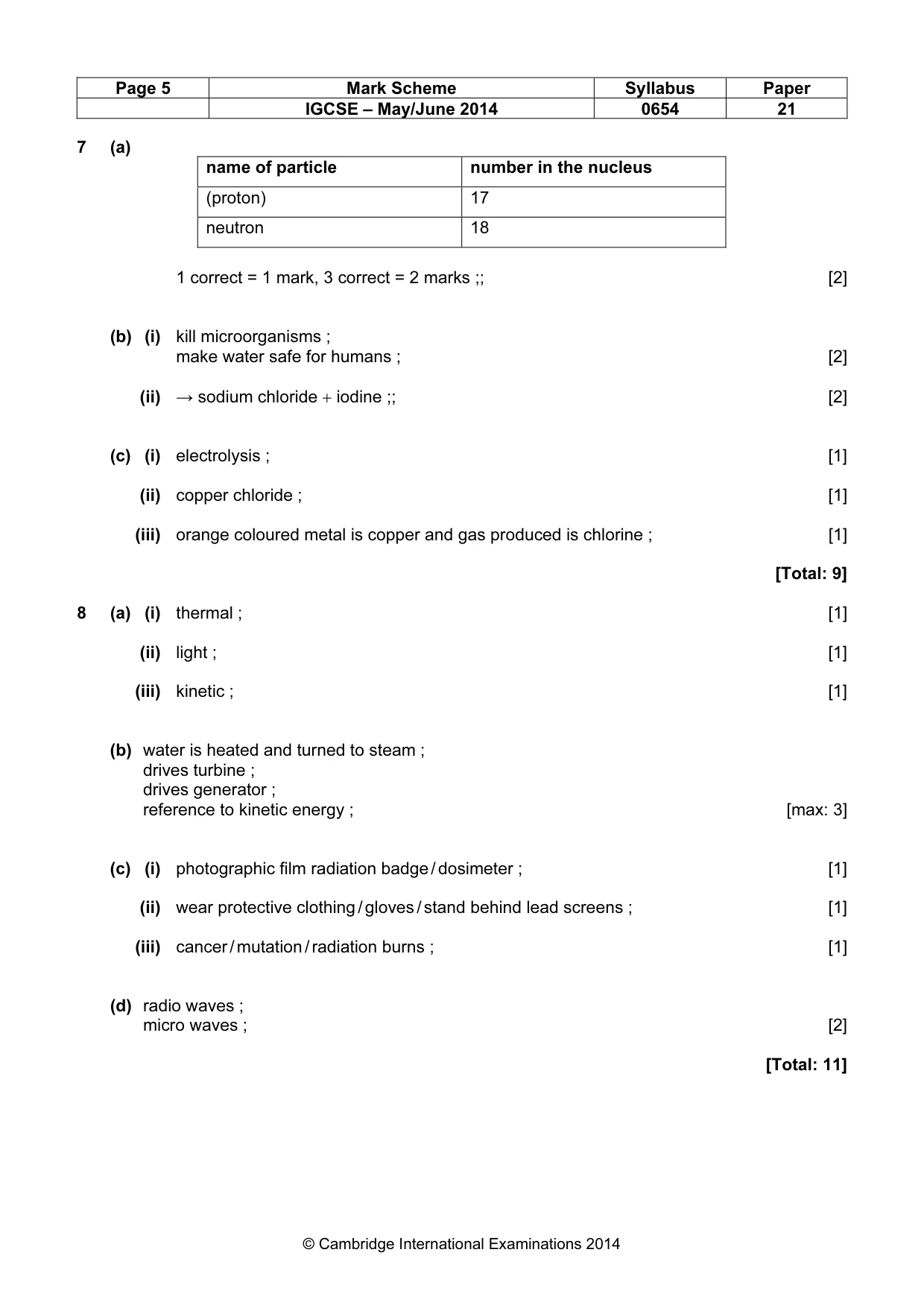 Mark scheme, page 5 of 7
