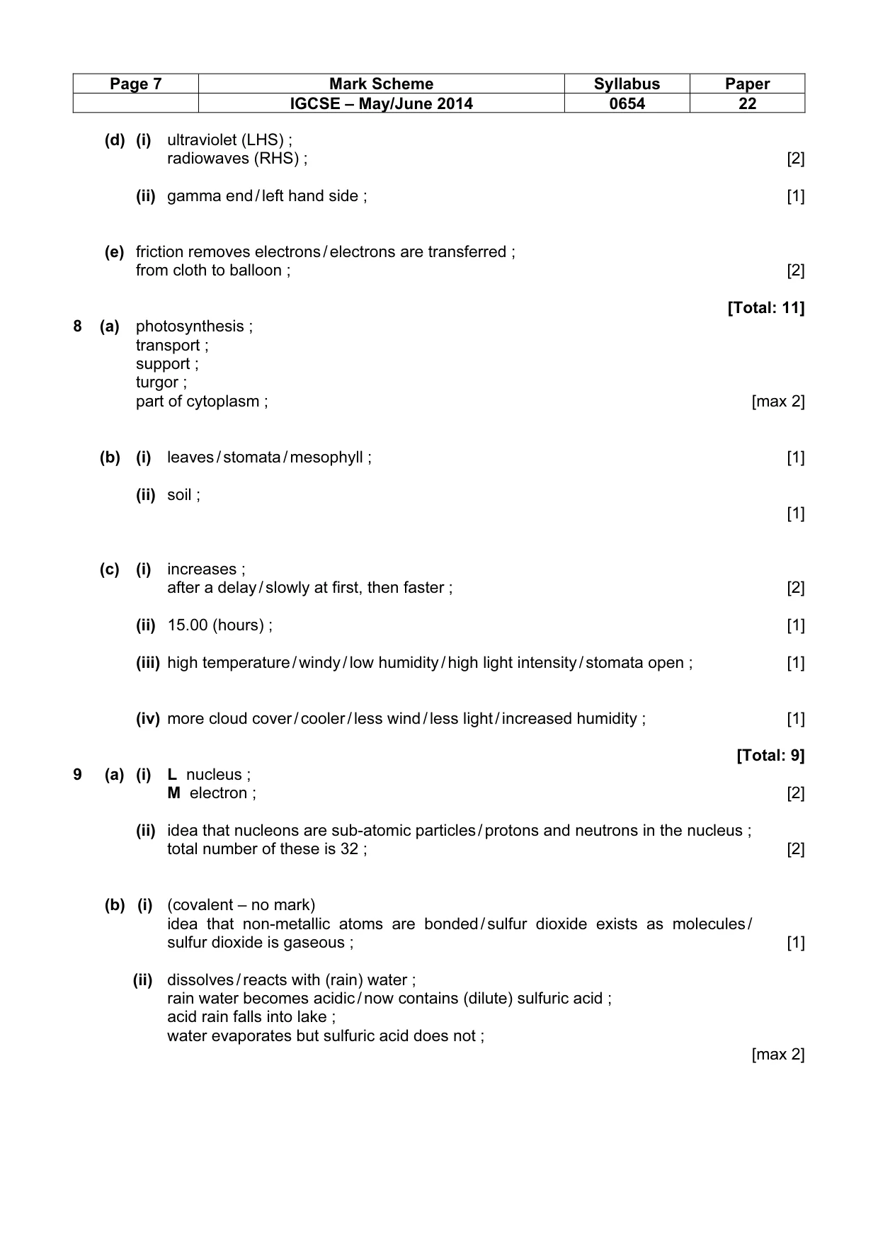 Mark scheme, page 7 of 9
