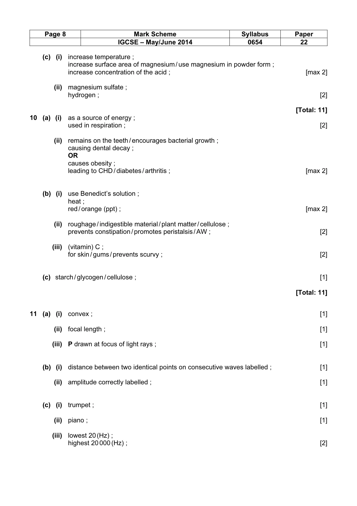 Mark scheme, page 8 of 9