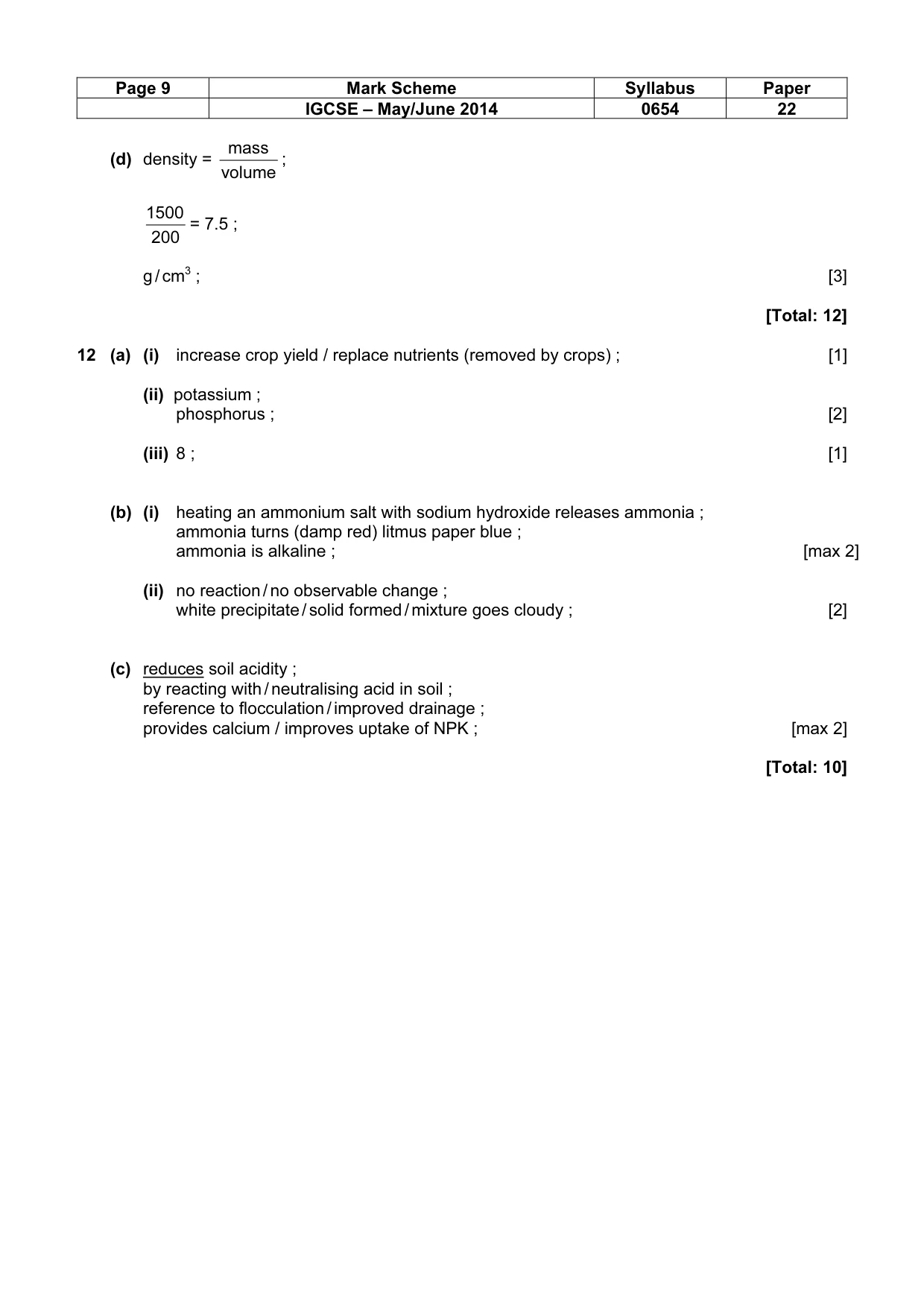 Mark scheme, page 9 of 9