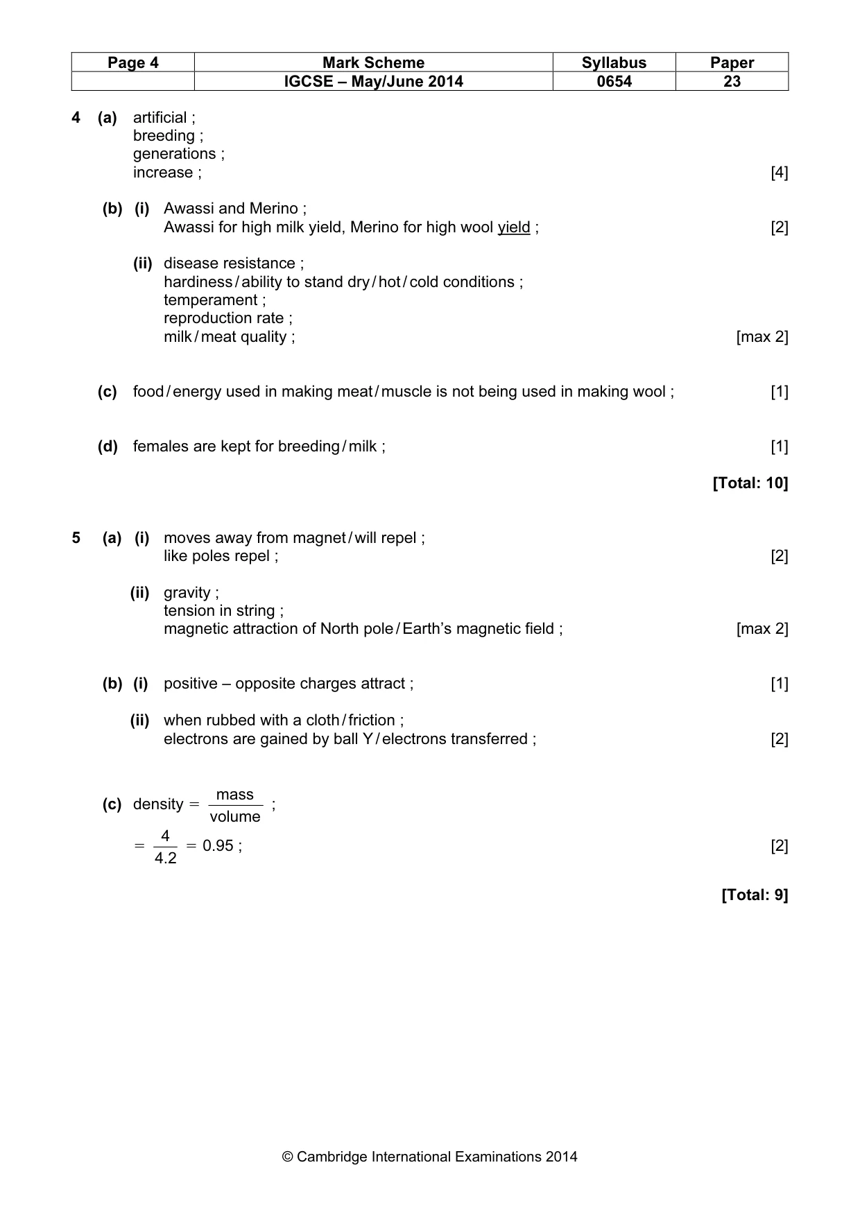 Mark scheme, page 4 of 9