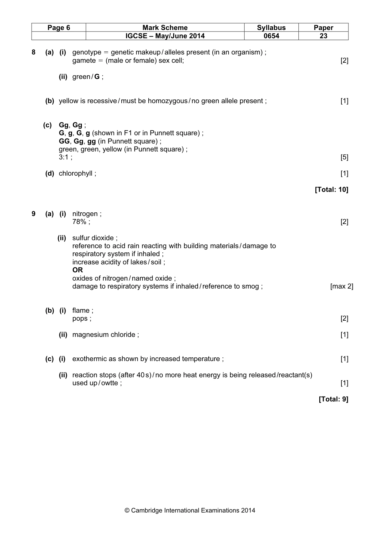 Mark scheme, page 6 of 9