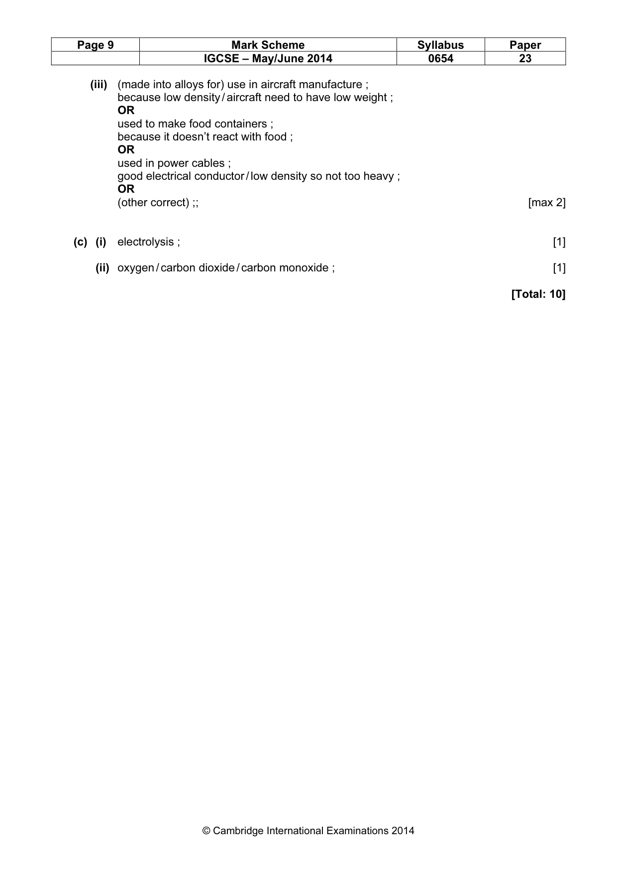 Mark scheme, page 9 of 9