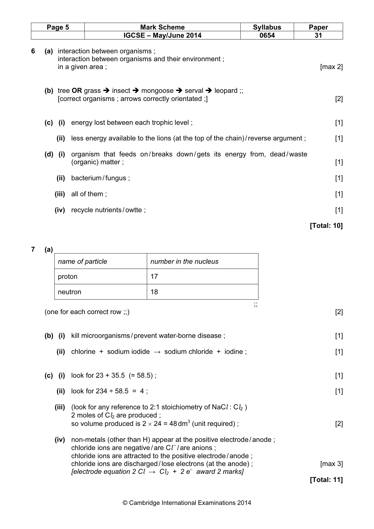 Mark scheme, page 5 of 8