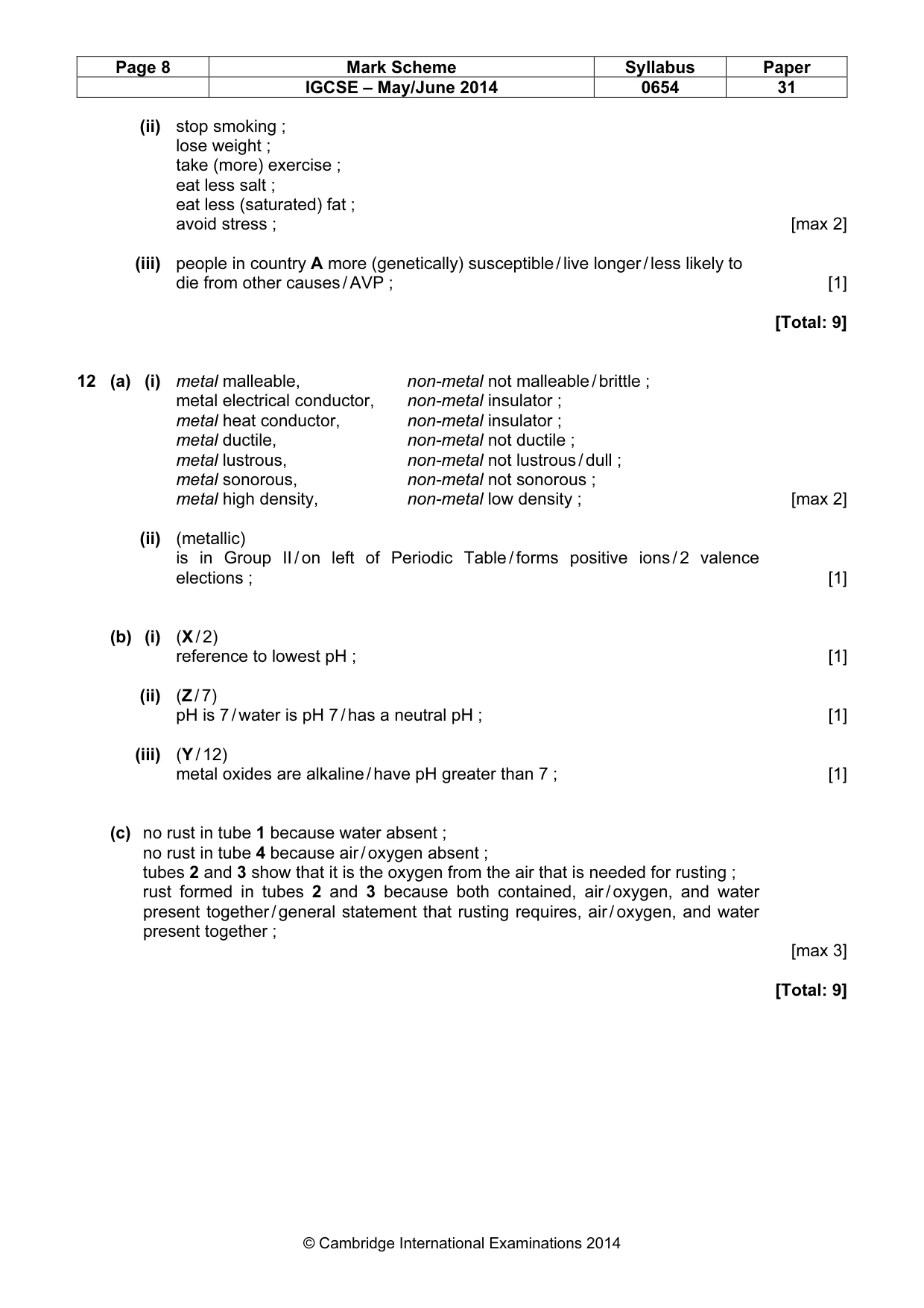 Mark scheme, page 8 of 8