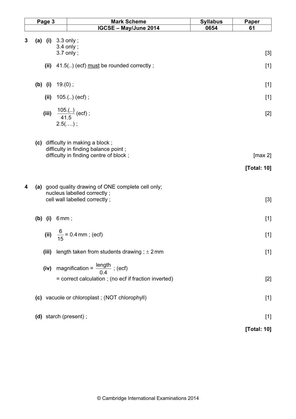 Mark scheme, page 3 of 5