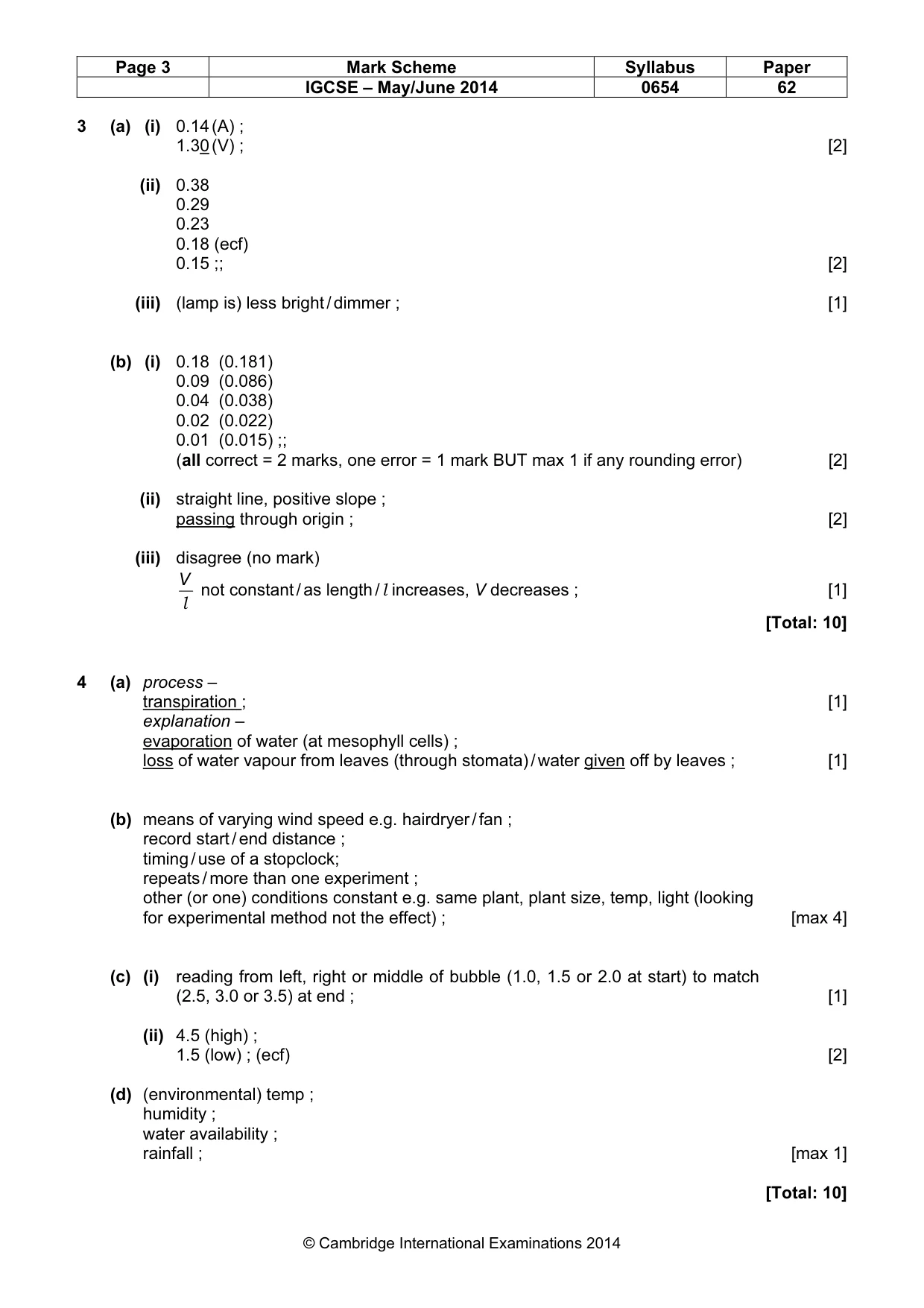Mark scheme, page 3 of 4