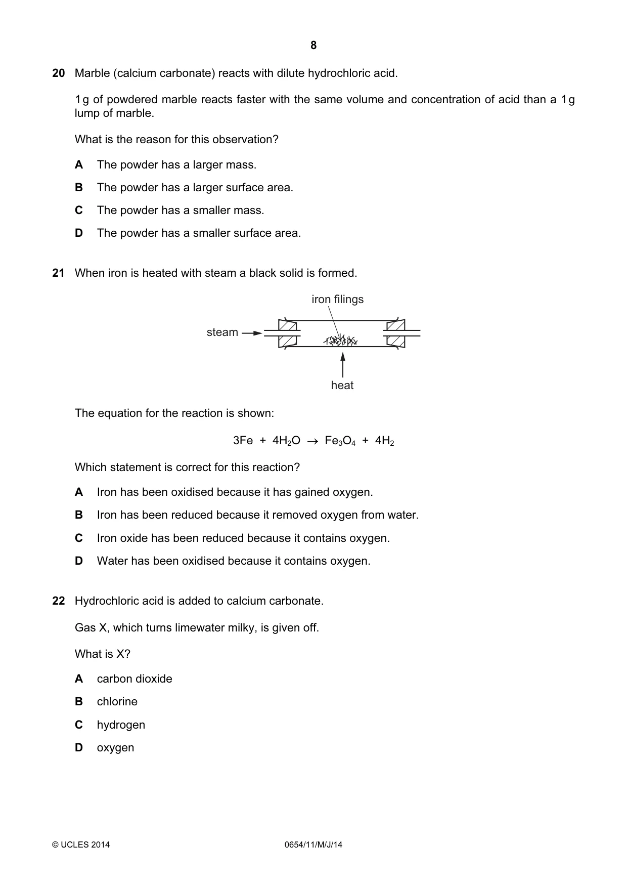 Cambridge IGCSE Sciences - Co-ordinated (Double) 0654 2014 May/June Paper 1 · Variant 1 question paper, page 8 of 16