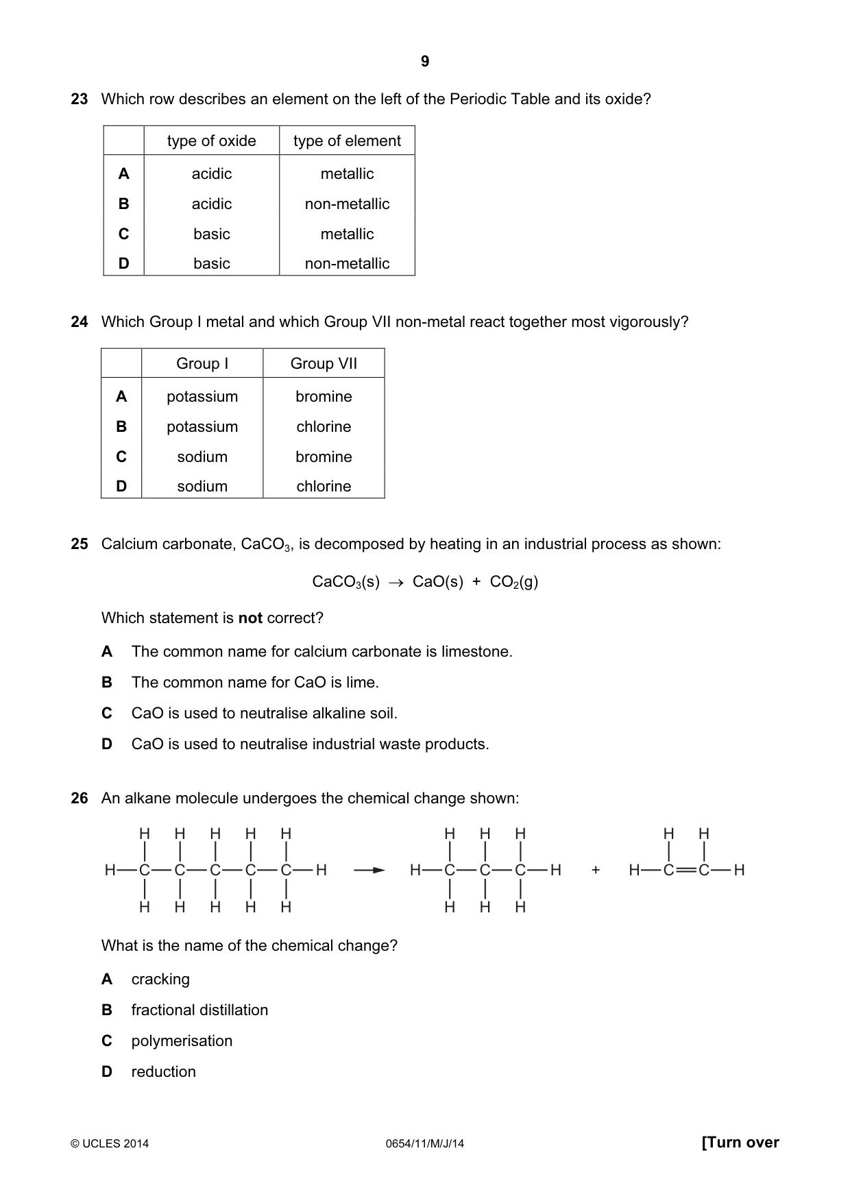 Cambridge IGCSE Sciences - Co-ordinated (Double) 0654 2014 May/June Paper 1 · Variant 1 question paper, page 9 of 16