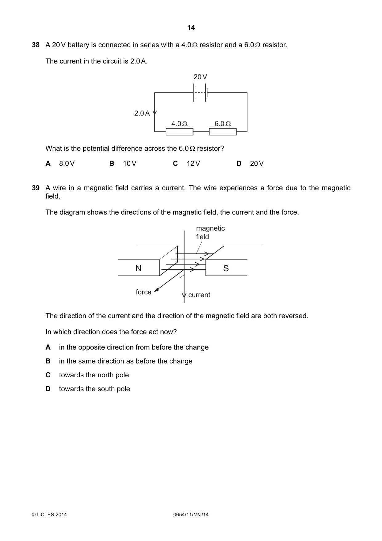 Cambridge IGCSE Sciences - Co-ordinated (Double) 0654 2014 May/June Paper 1 · Variant 1 question paper, page 14 of 16