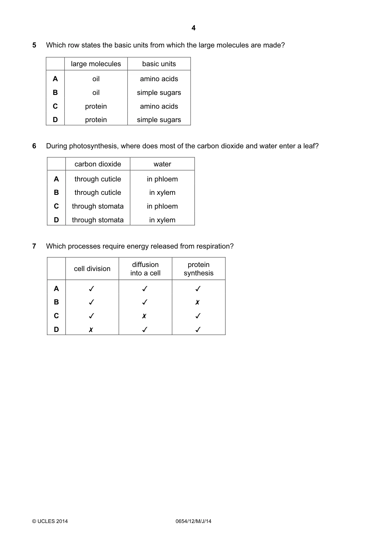 Cambridge IGCSE Sciences - Co-ordinated (Double) 0654 2014 May/June Paper 1 · Variant 2 question paper, page 4 of 20