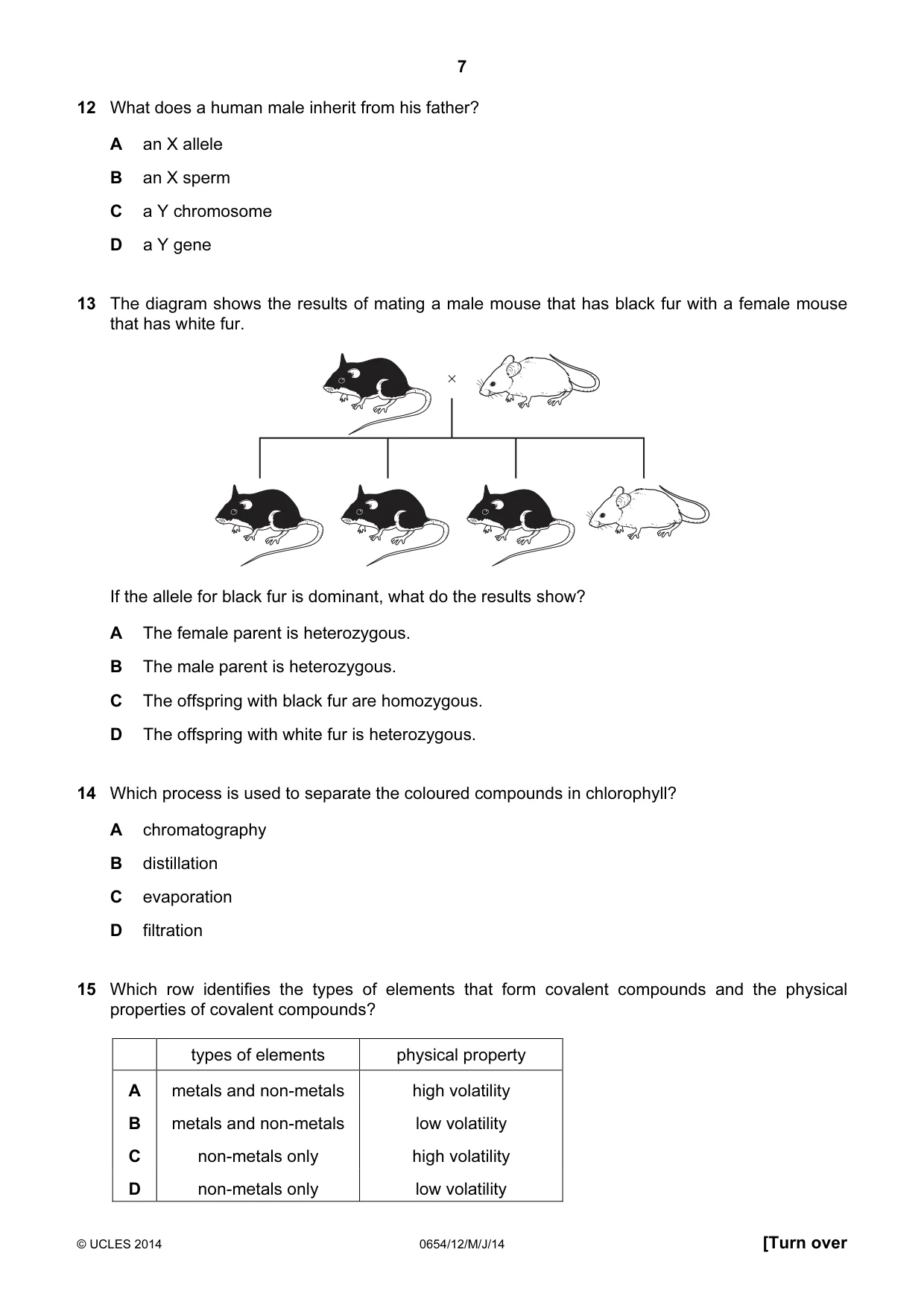 Cambridge IGCSE Sciences - Co-ordinated (Double) 0654 2014 May/June Paper 1 · Variant 2 question paper, page 7 of 20