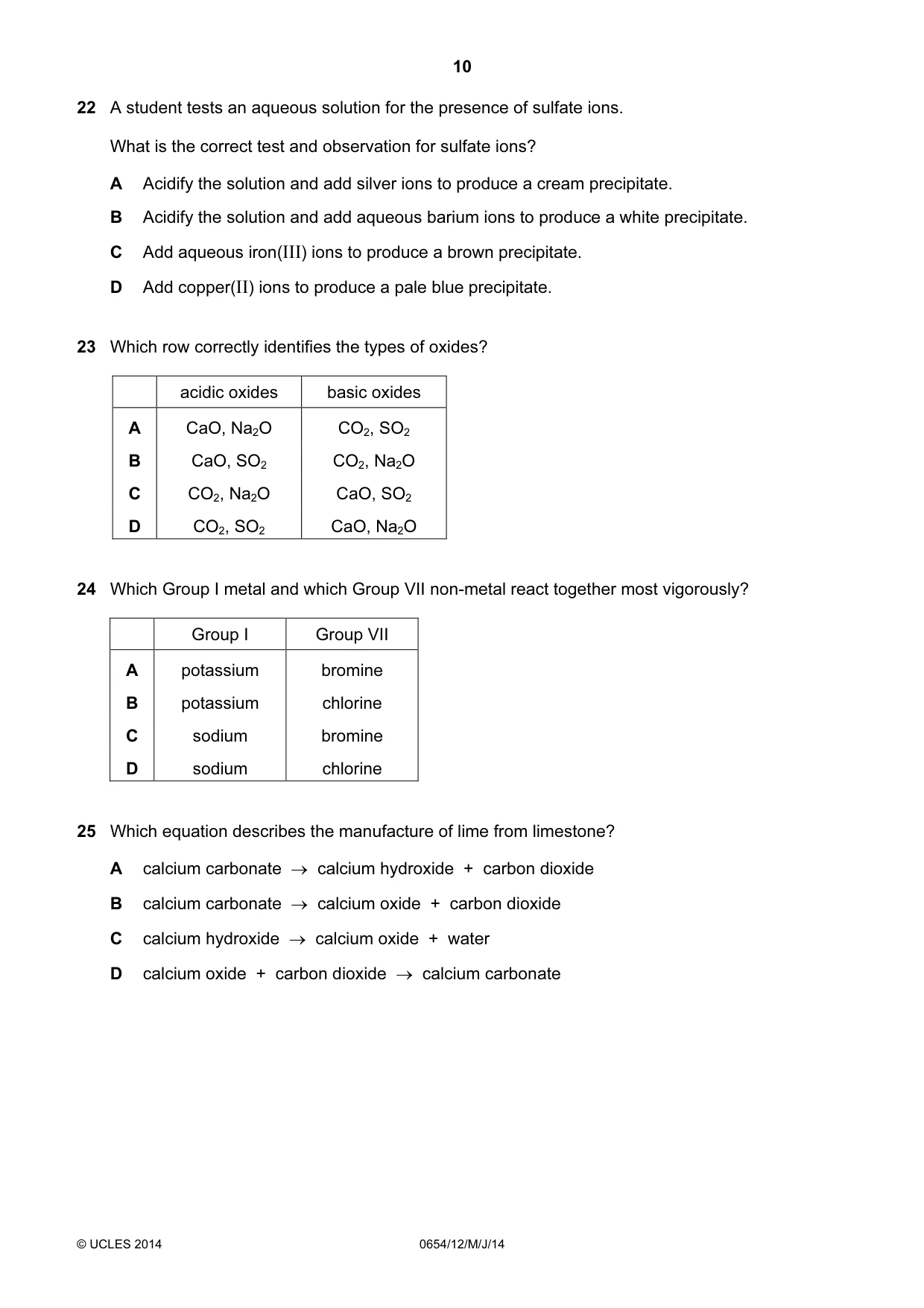 Cambridge IGCSE Sciences - Co-ordinated (Double) 0654 2014 May/June Paper 1 · Variant 2 question paper, page 10 of 20