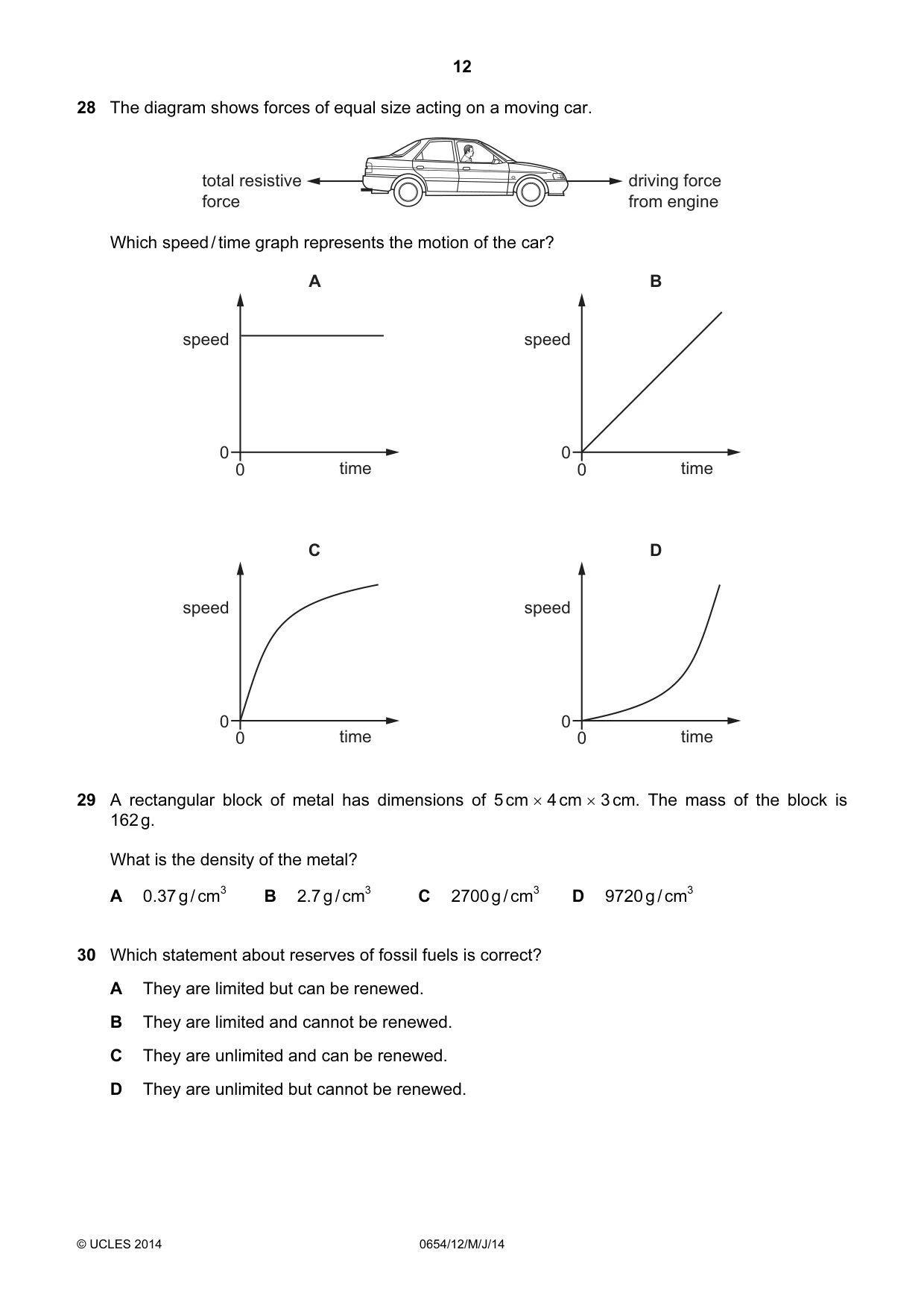 Cambridge IGCSE Sciences - Co-ordinated (Double) 0654 2014 May/June Paper 1 · Variant 2 question paper, page 12 of 20