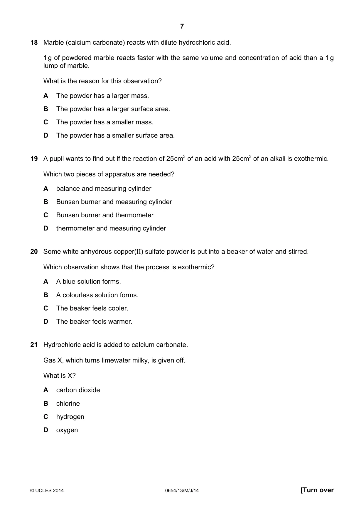 Cambridge IGCSE Sciences - Co-ordinated (Double) 0654 2014 May/June Paper 1 · Variant 3 question paper, page 7 of 16