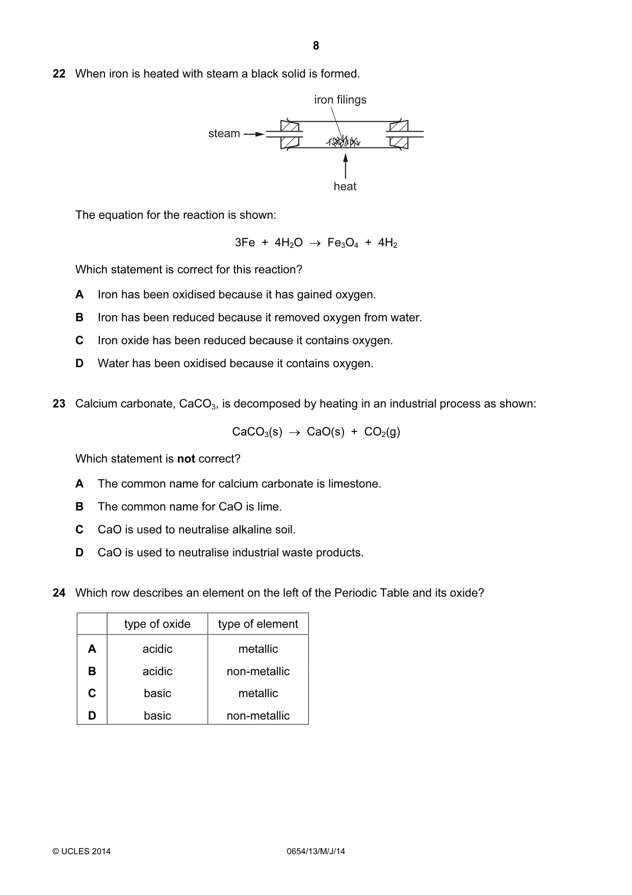 Cambridge IGCSE Sciences - Co-ordinated (Double) 0654 2014 May/June Paper 1 · Variant 3 question paper, page 8 of 16