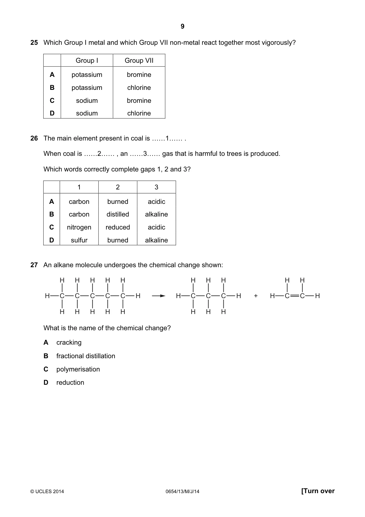 Cambridge IGCSE Sciences - Co-ordinated (Double) 0654 2014 May/June Paper 1 · Variant 3 question paper, page 9 of 16