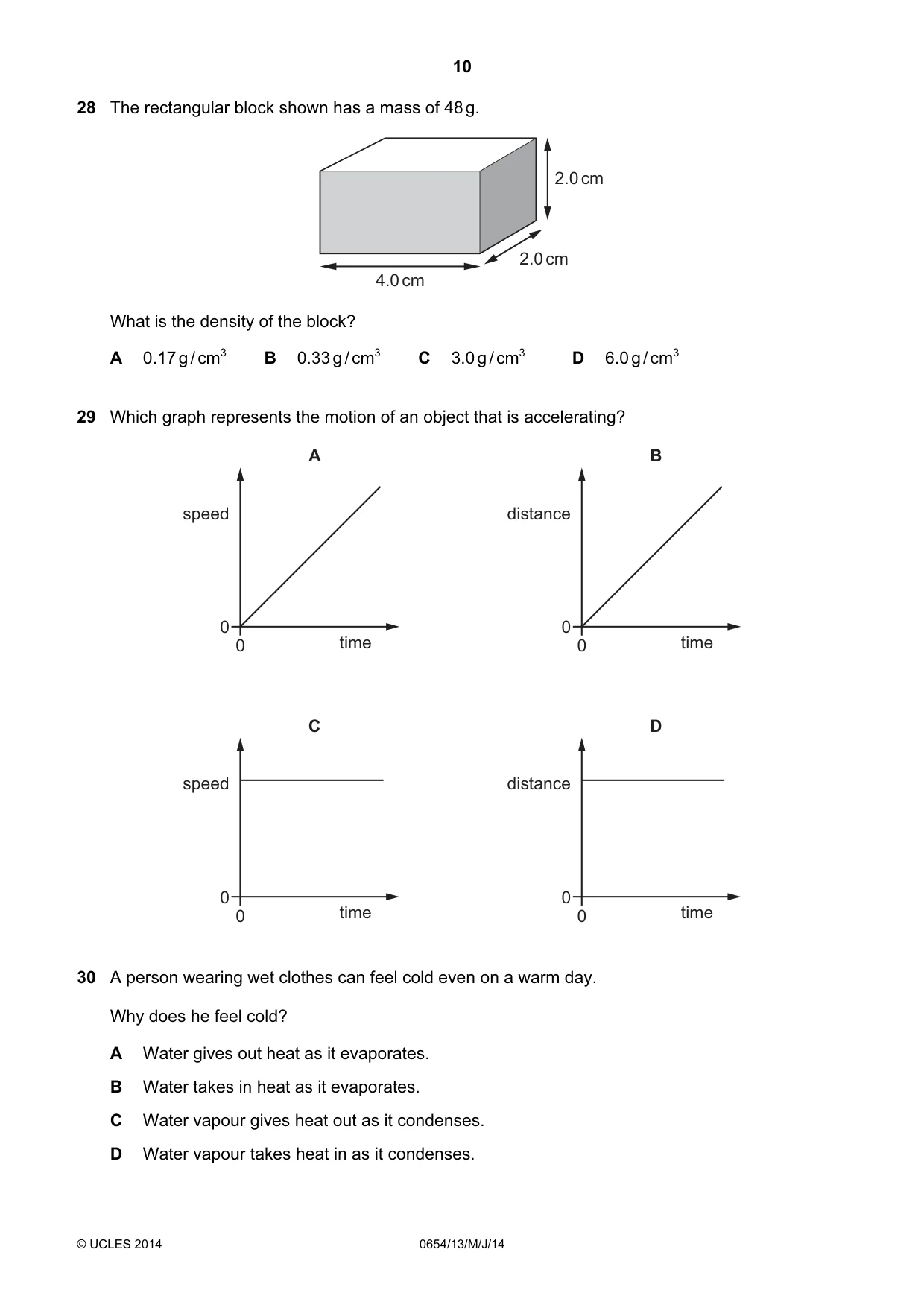 Cambridge IGCSE Sciences - Co-ordinated (Double) 0654 2014 May/June Paper 1 · Variant 3 question paper, page 10 of 16